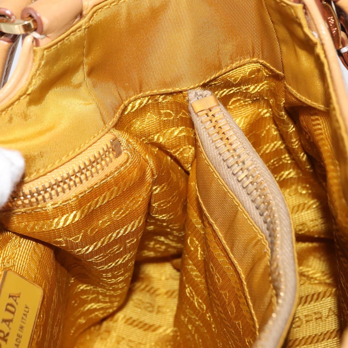 PRADA Hand Bag Canvas Beige Gold Auth 155660
