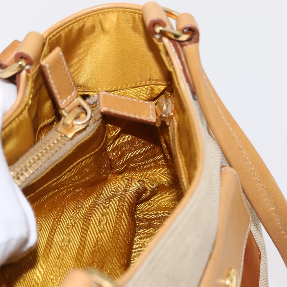 PRADA Hand Bag Canvas Beige Gold Auth 155660
