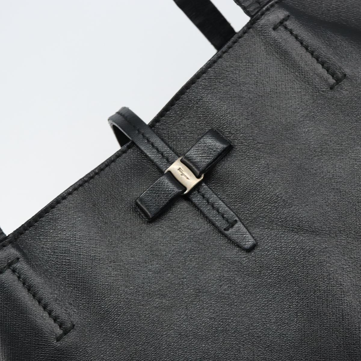 Salvatore Ferragamo Vala Tote Bag Leather Black Auth 155686