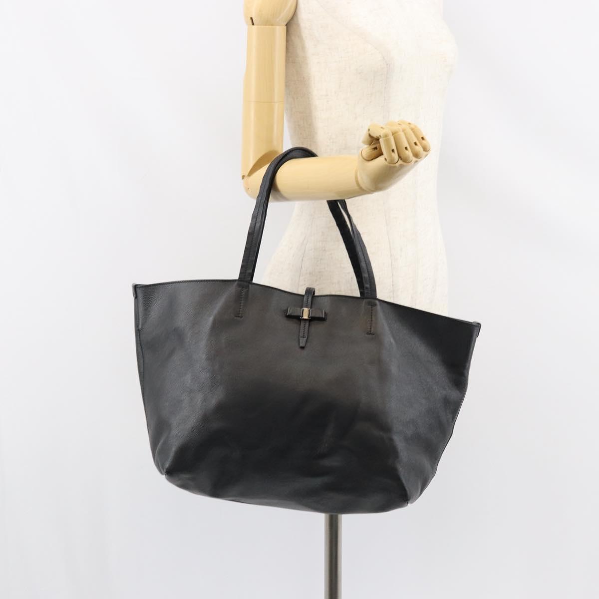 Salvatore Ferragamo Vala Tote Bag Leather Black Auth 155686