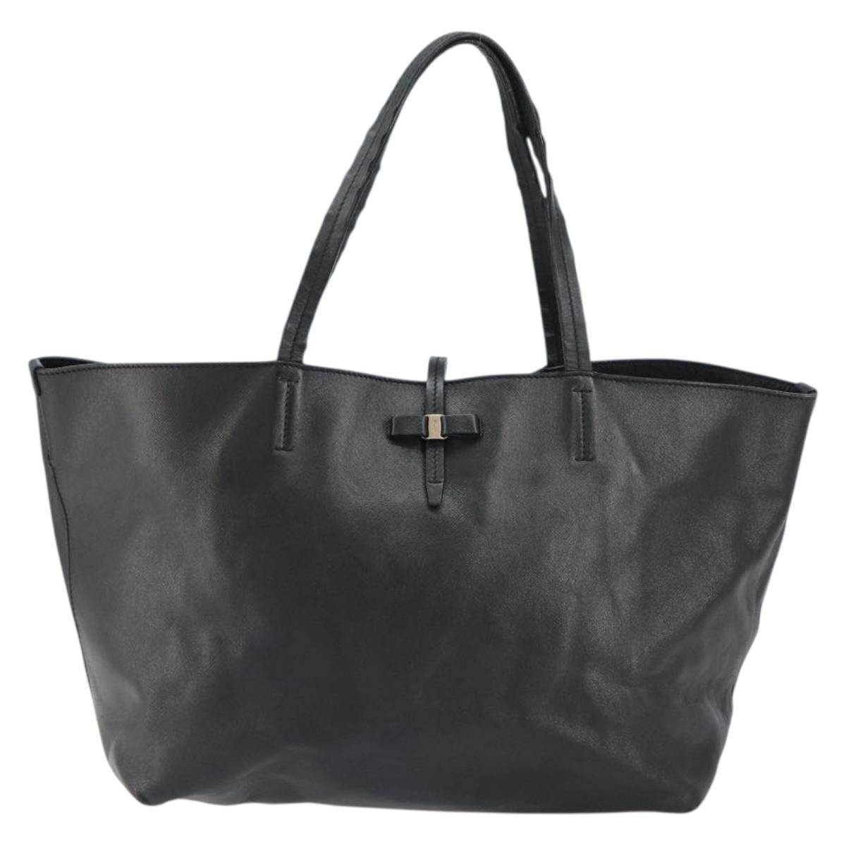 Salvatore Ferragamo Vala Tote Bag Leather Black Auth 155686