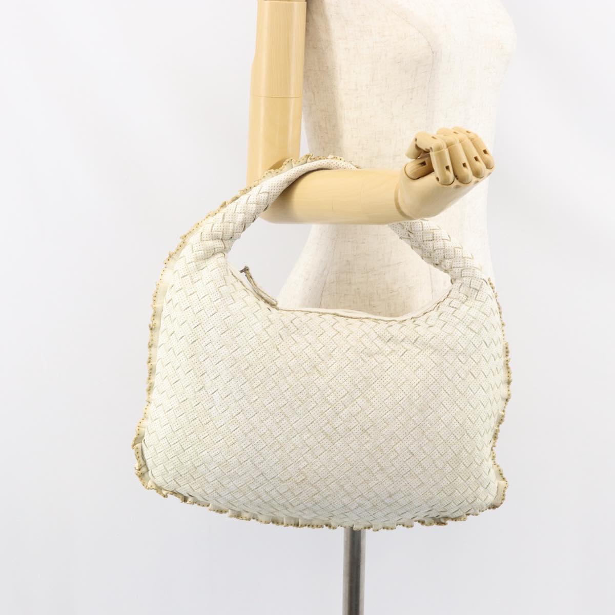 BOTTEGA VENETA INTRECCIATO Hobo Shoulder Bag Leather White 115653 Auth 155688