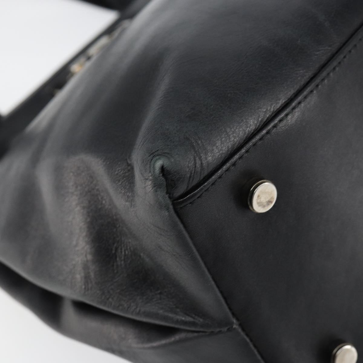 Salvatore Ferragamo Gancini Hand Bag Leather Black Silver Auth 155690