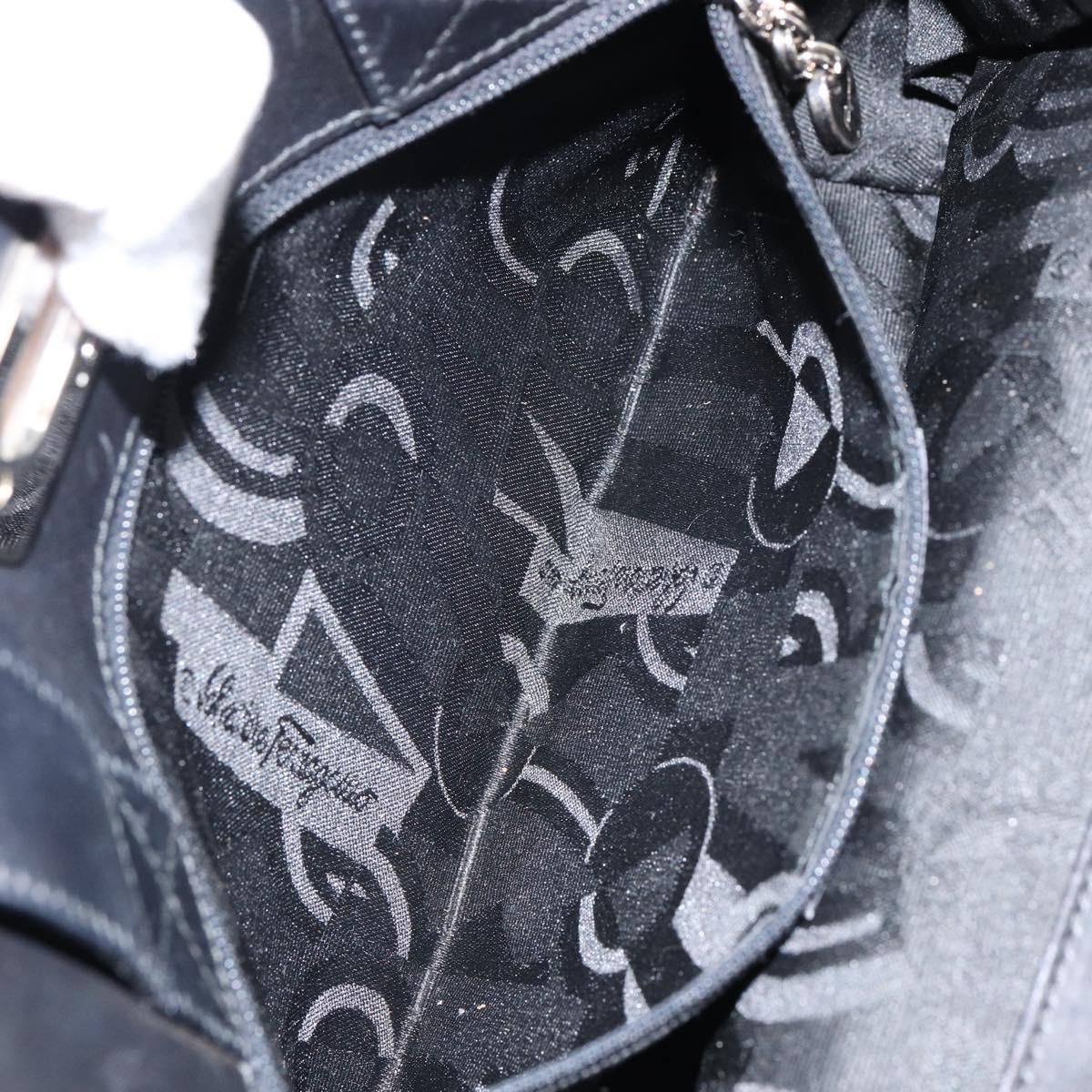 Salvatore Ferragamo Gancini Hand Bag Leather Black Silver Auth 155690