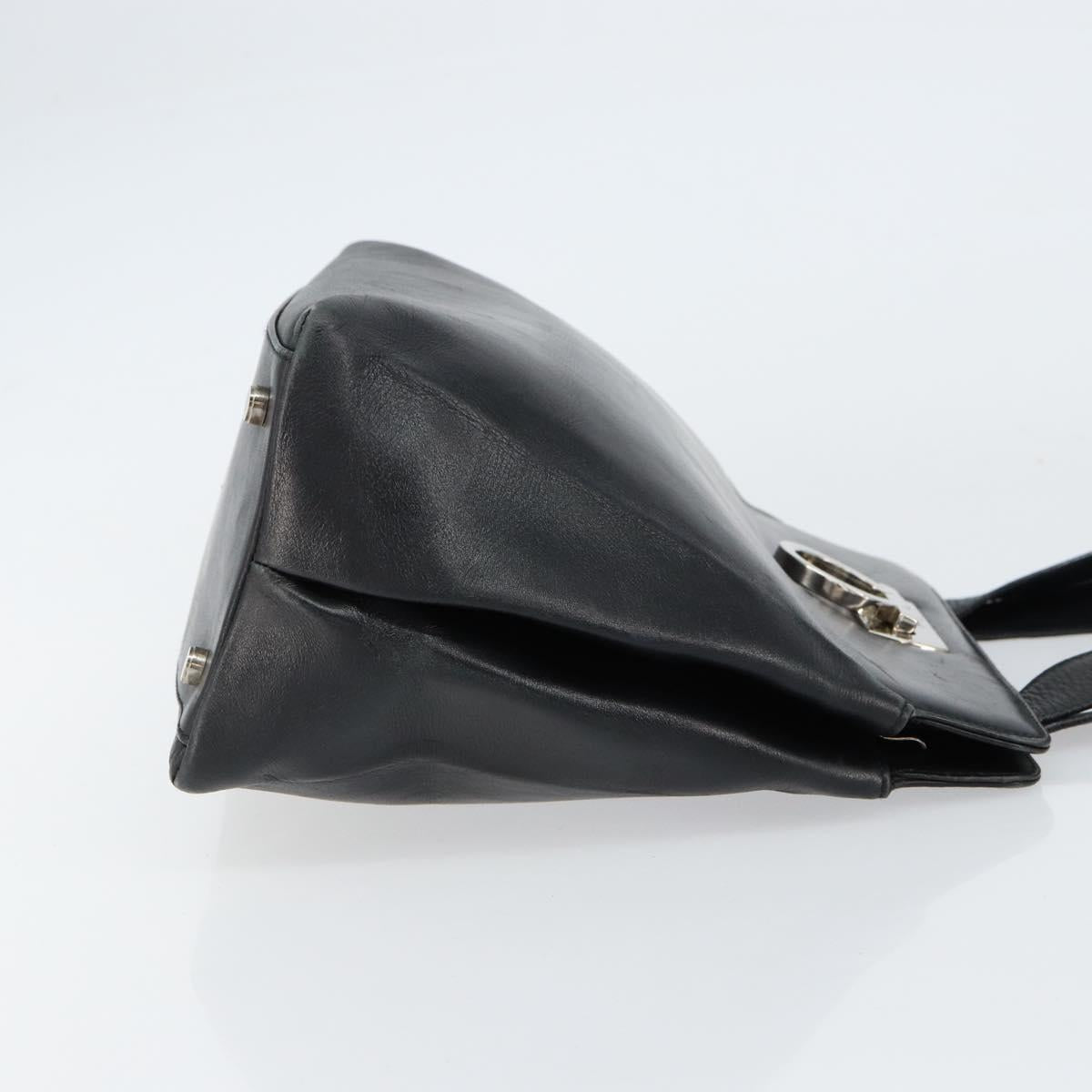 Salvatore Ferragamo Gancini Hand Bag Leather Black Silver Auth 155690