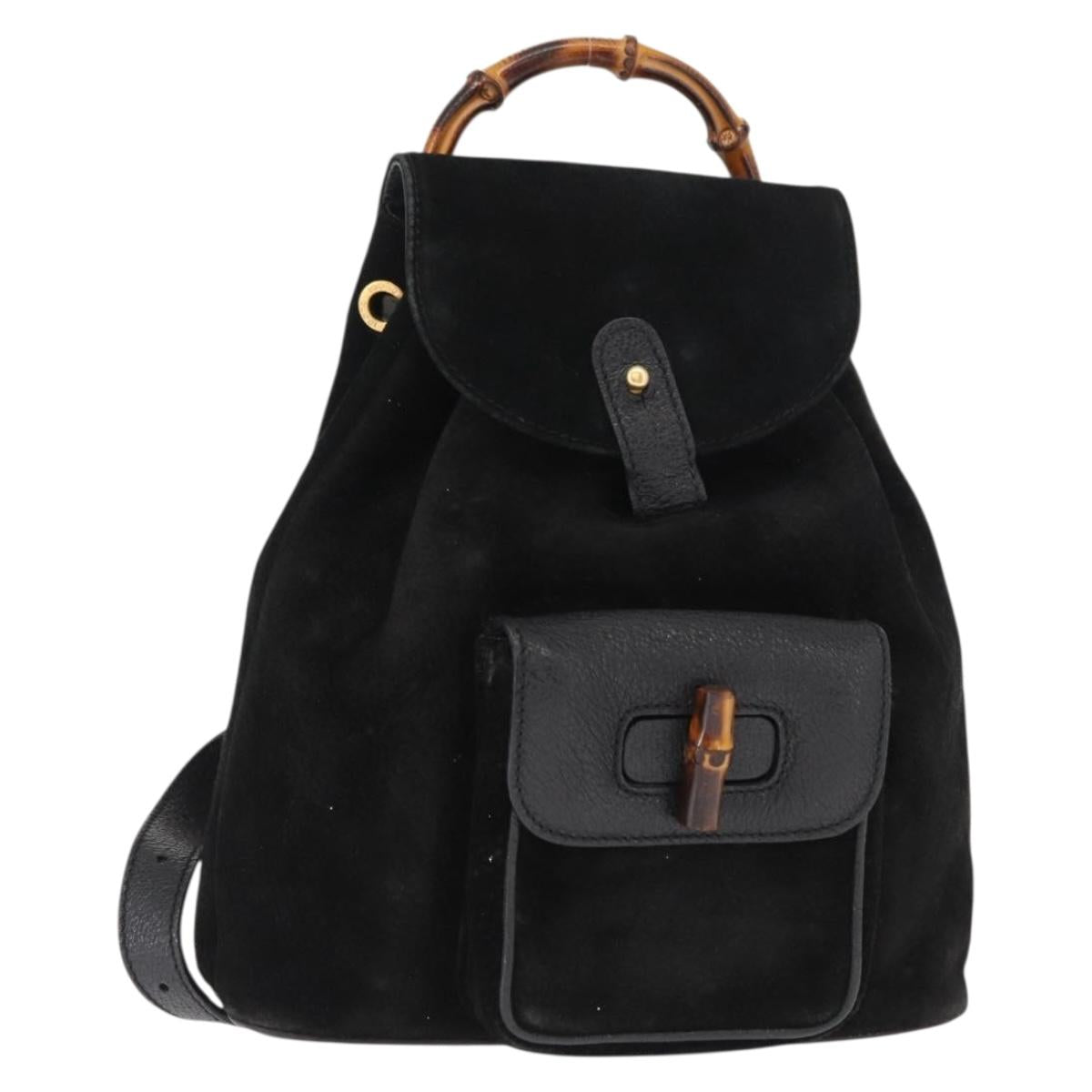 GUCCI Bamboo Backpack Suede Black Gold Auth 155693