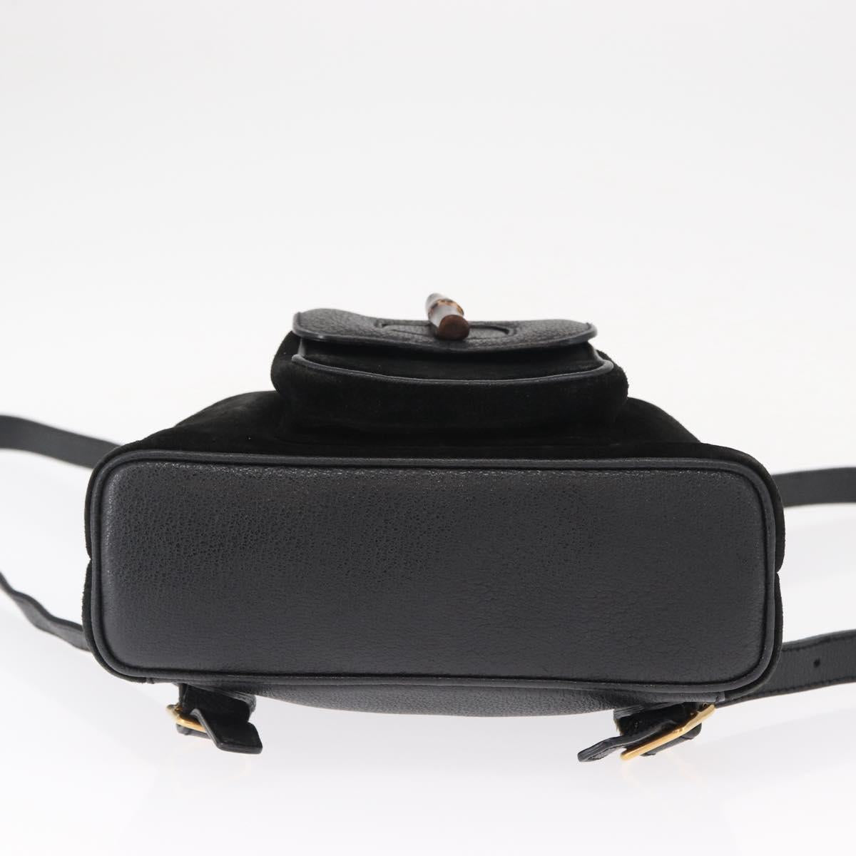 GUCCI Bamboo Backpack Suede Black Gold Auth 155693