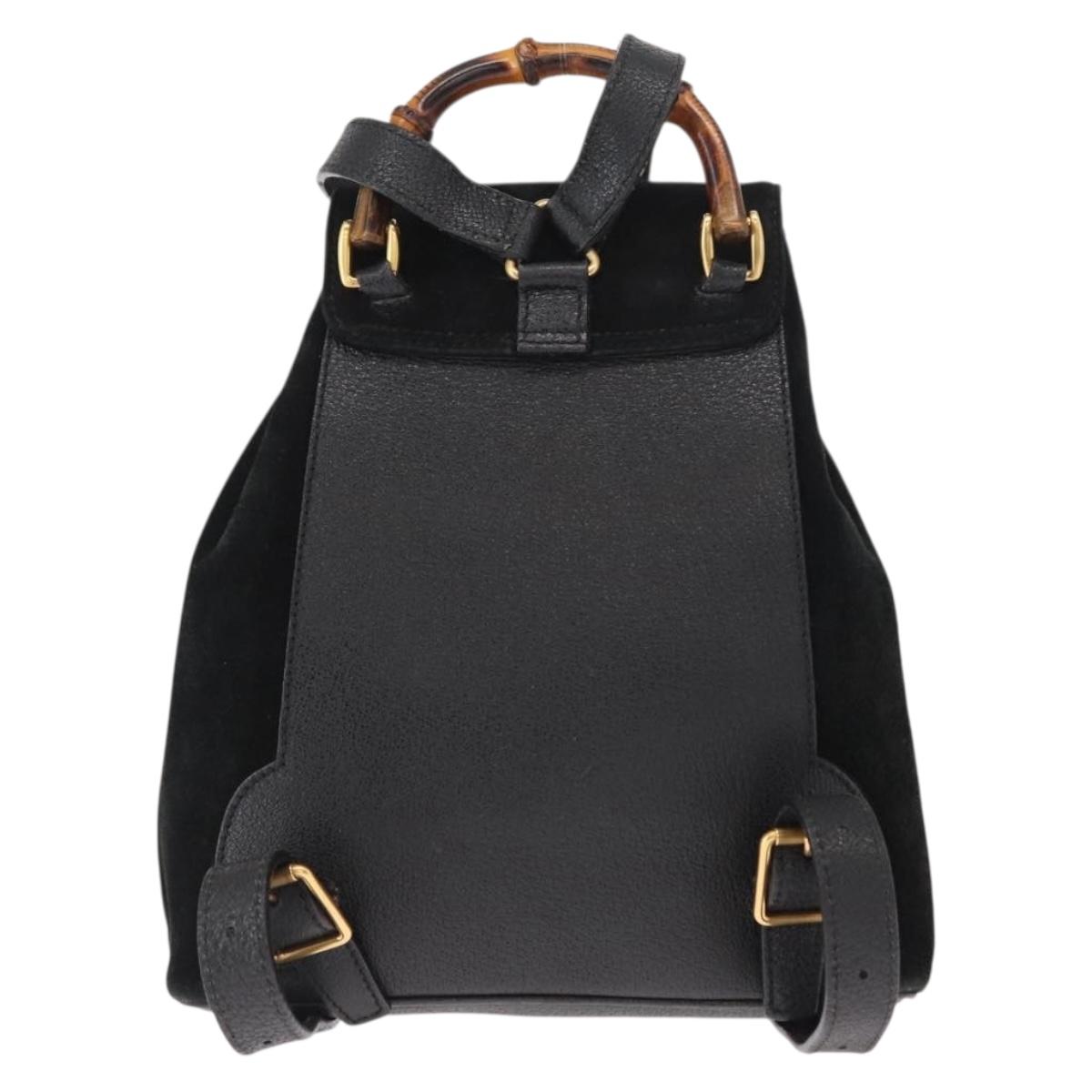 GUCCI Bamboo Backpack Suede Black Gold Auth 155693