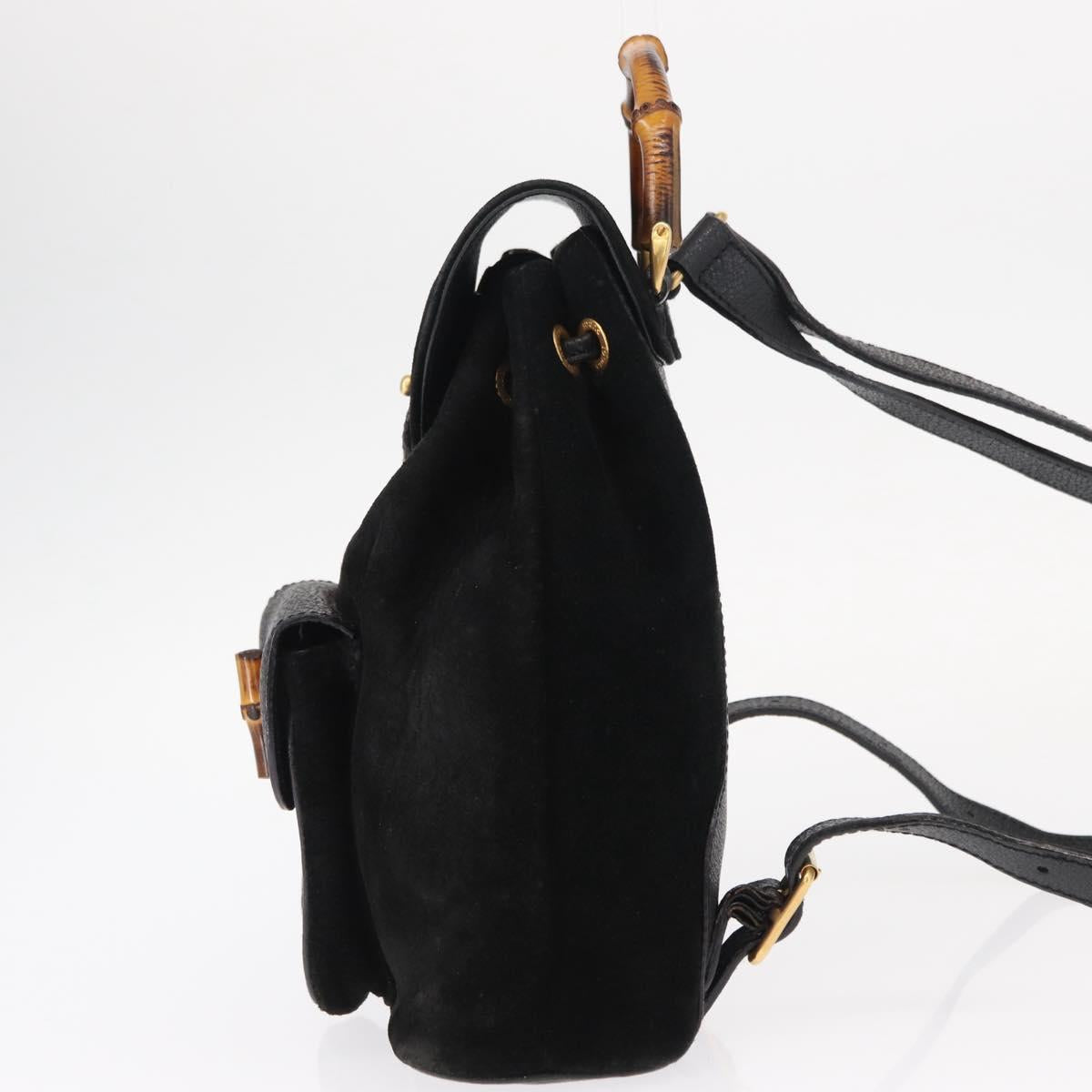 GUCCI Bamboo Backpack Suede Black Gold Auth 155693