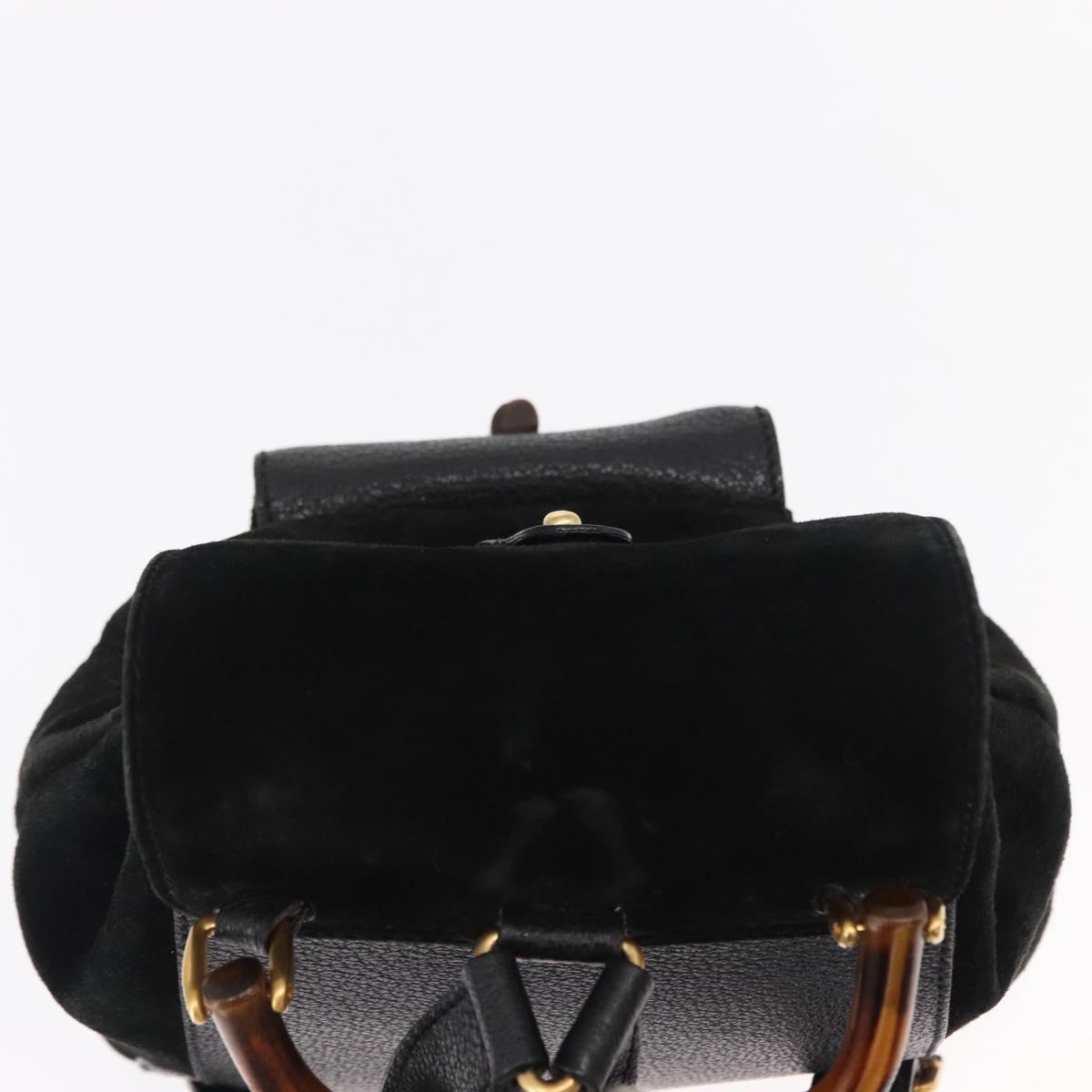 GUCCI Bamboo Backpack Suede Black Gold Auth 155693