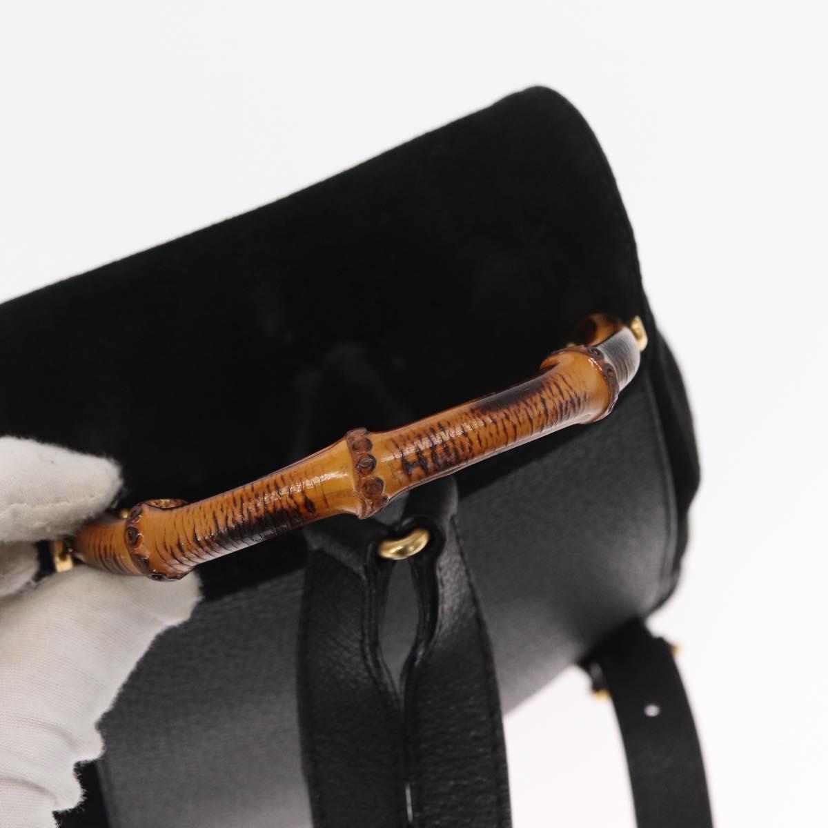 GUCCI Bamboo Backpack Suede Black Gold Auth 155693