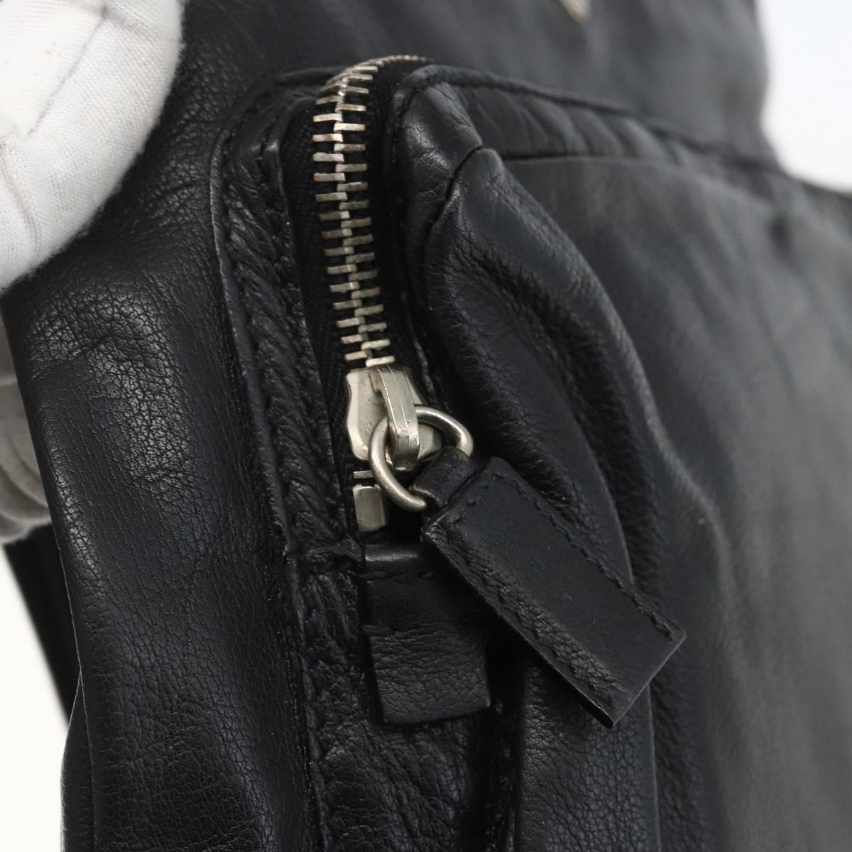 PRADA Shoulder Bag Leather Black Silver Auth 155697