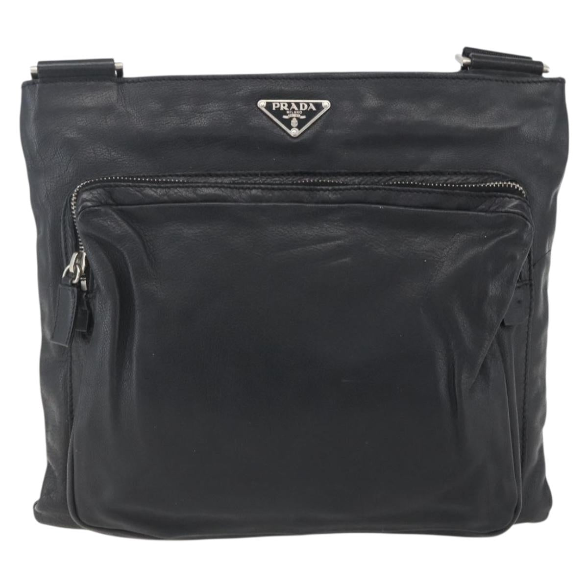 PRADA Shoulder Bag Leather Black Silver Auth 155697A