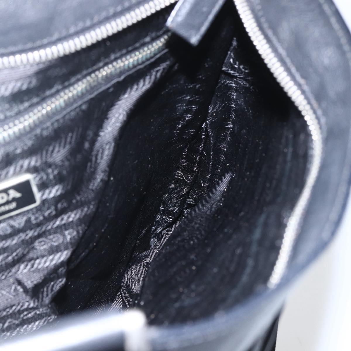 PRADA Shoulder Bag Leather Black Silver Auth 155697A