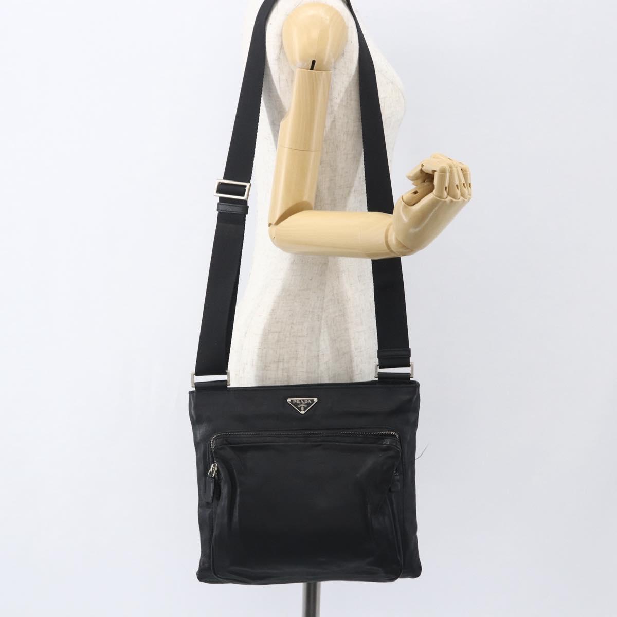 PRADA Shoulder Bag Leather Black Silver Auth 155697A