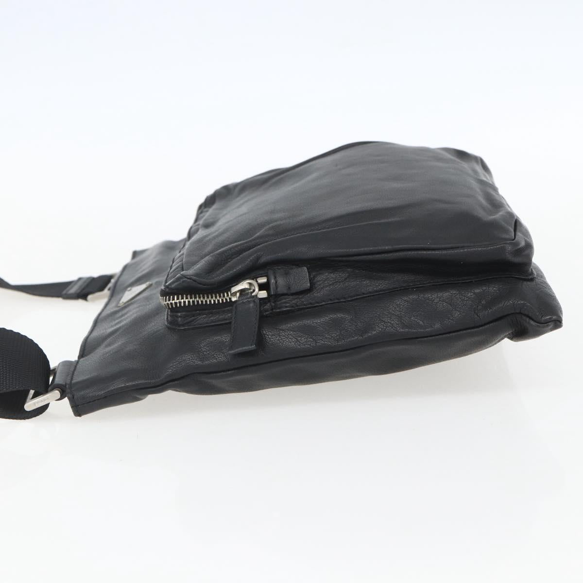 PRADA Shoulder Bag Leather Black Silver Auth 155697