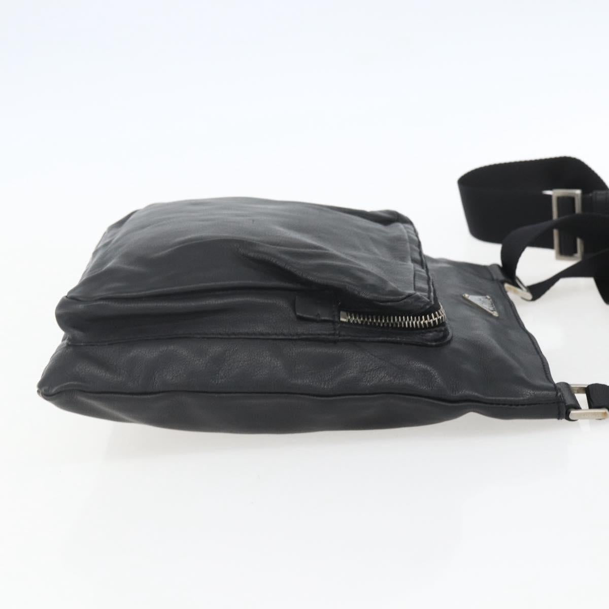 PRADA Shoulder Bag Leather Black Silver Auth 155697A