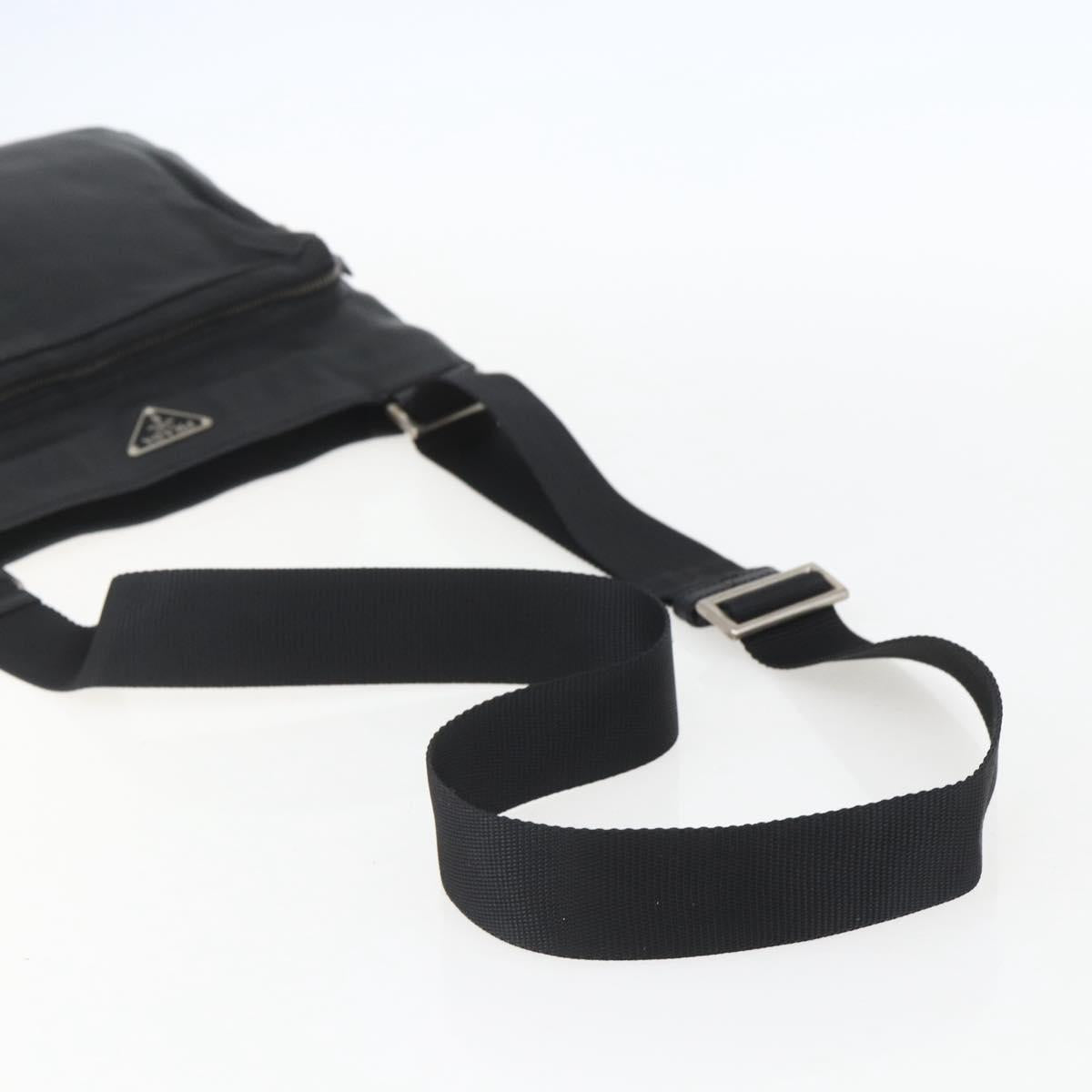 PRADA Shoulder Bag Leather Black Silver Auth 155697A
