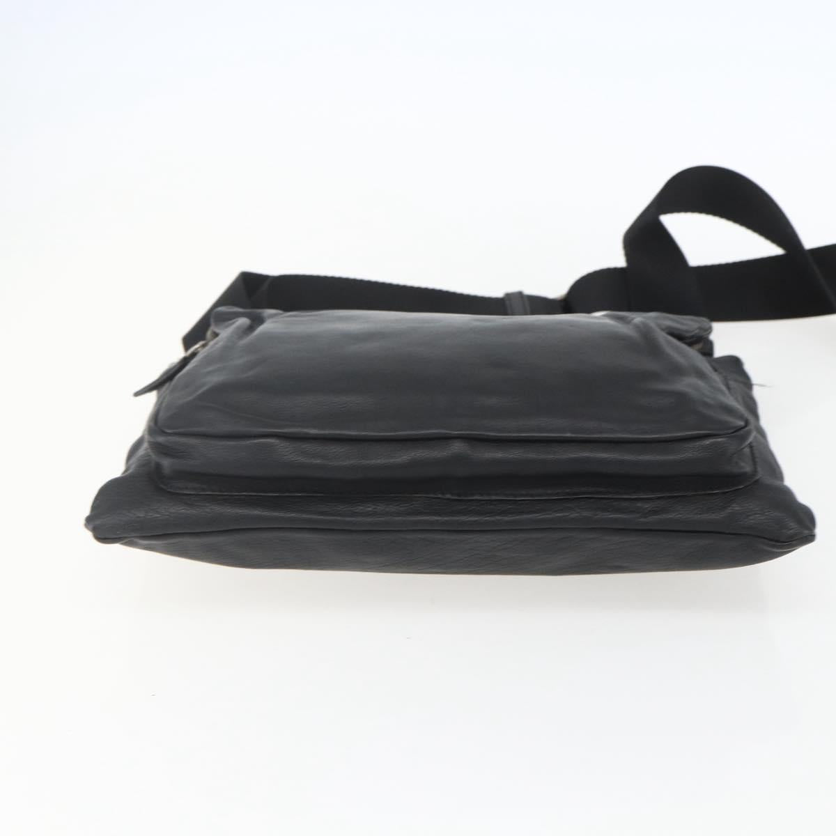 PRADA Shoulder Bag Leather Black Silver Auth 155697A