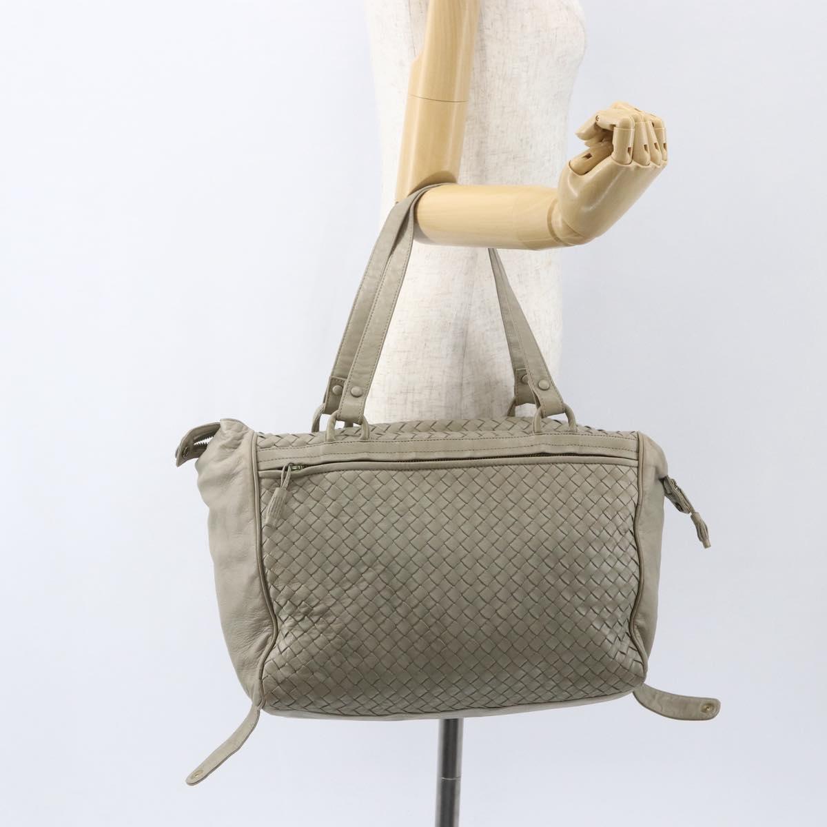 BOTTEGA VENETA INTRECCIATO Hand Bag Leather Beige Gold Auth 155700