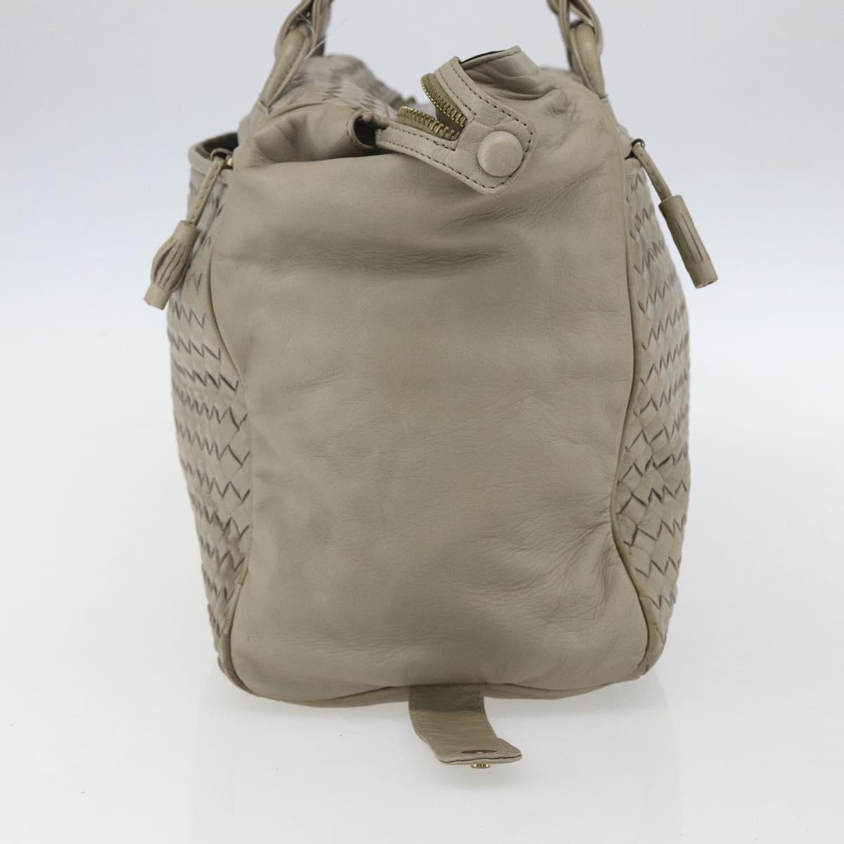 BOTTEGA VENETA INTRECCIATO Hand Bag Leather Beige Gold Auth 155700