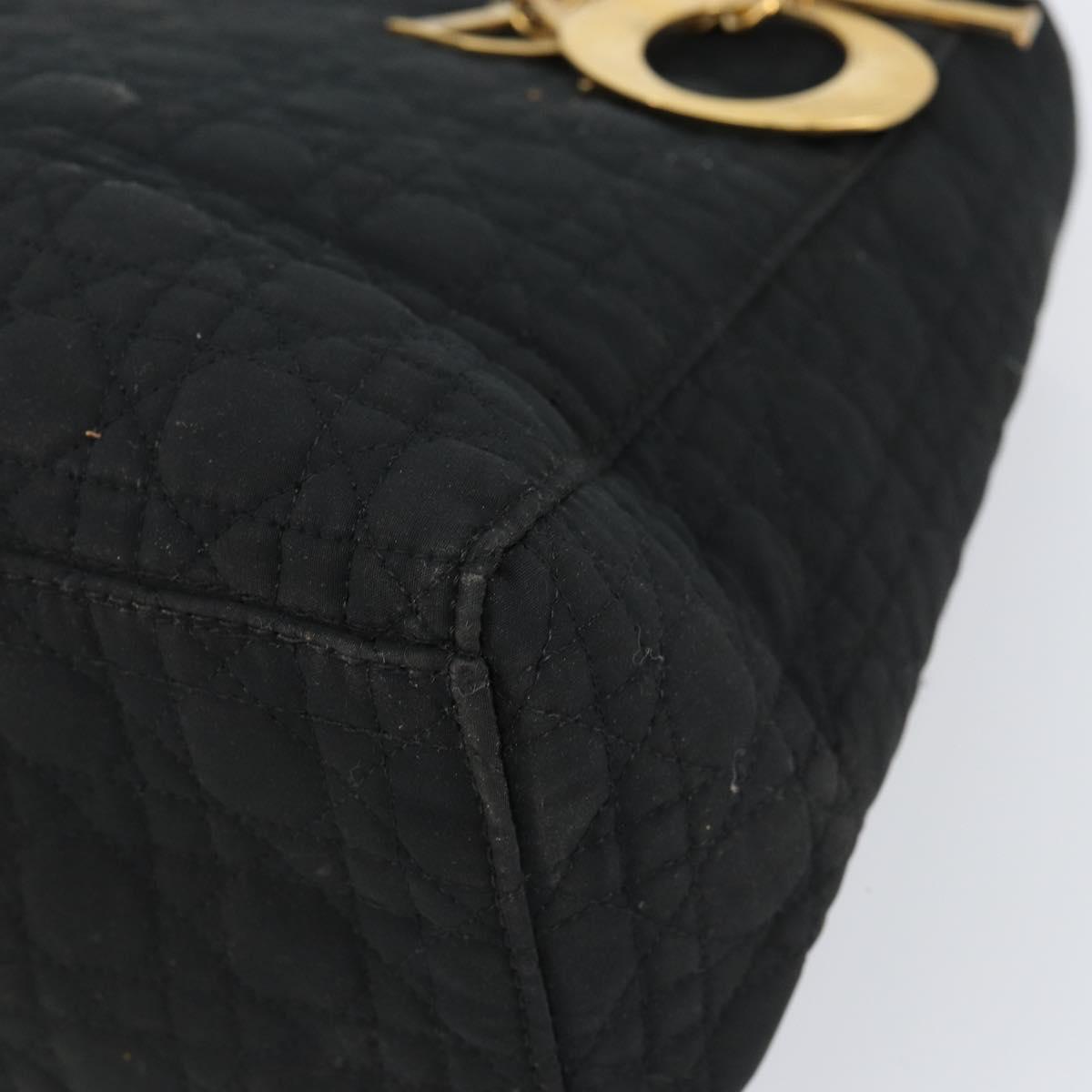 Christian Dior Lady Dior Canage Hand Bag Nylon Black Gold Auth 155703
