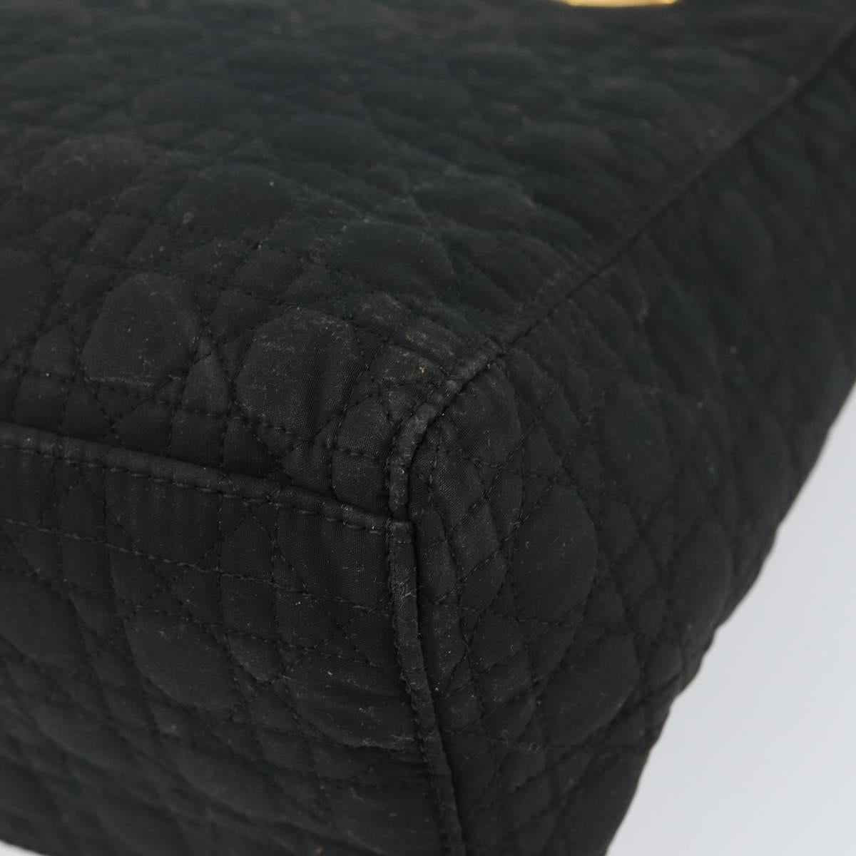 Christian Dior Lady Dior Canage Hand Bag Nylon Black Gold Auth 155703