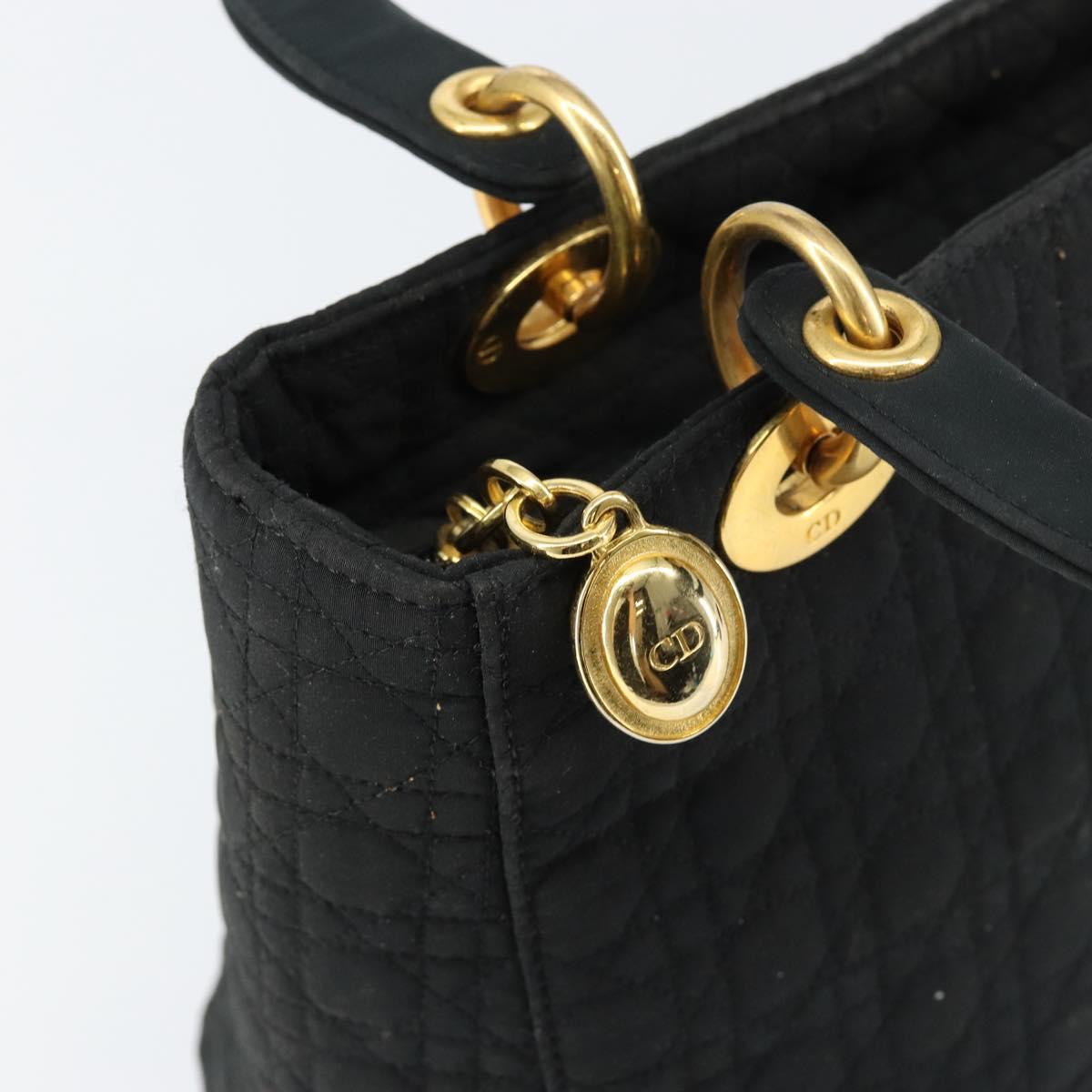 Christian Dior Lady Dior Canage Hand Bag Nylon Black Gold Auth 155703