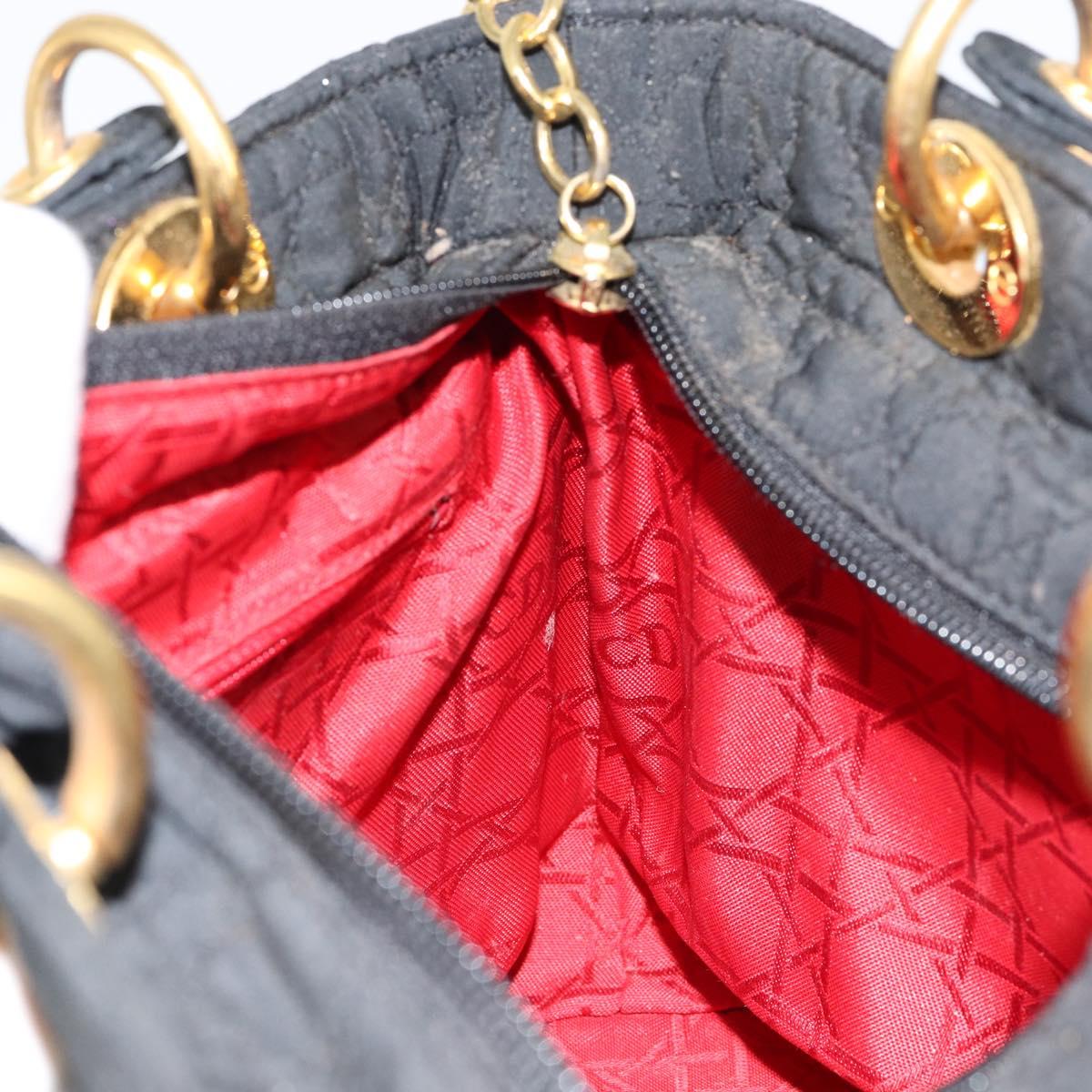 Christian Dior Lady Dior Canage Hand Bag Nylon Black Gold Auth 155703