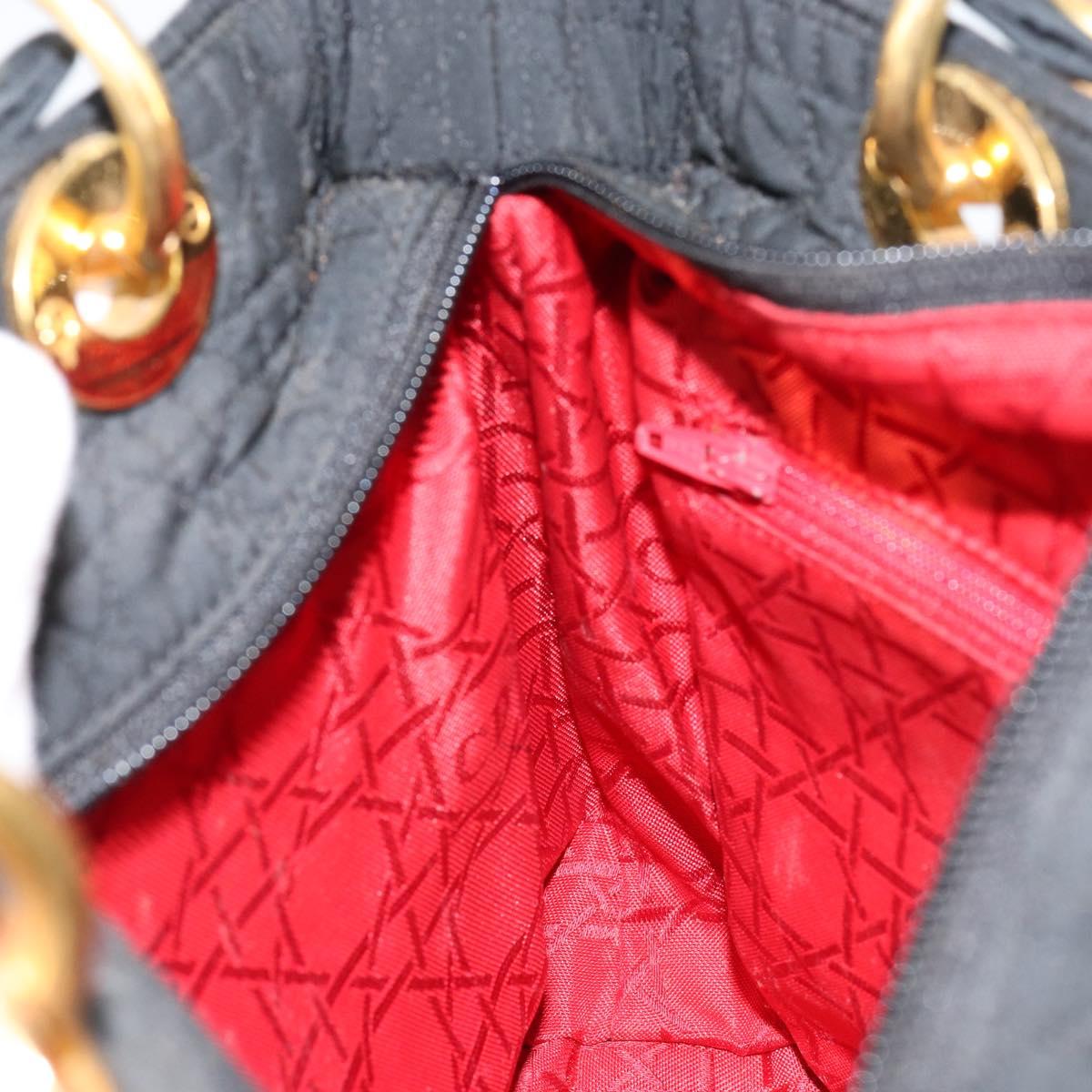 Christian Dior Lady Dior Canage Hand Bag Nylon Black Gold Auth 155703