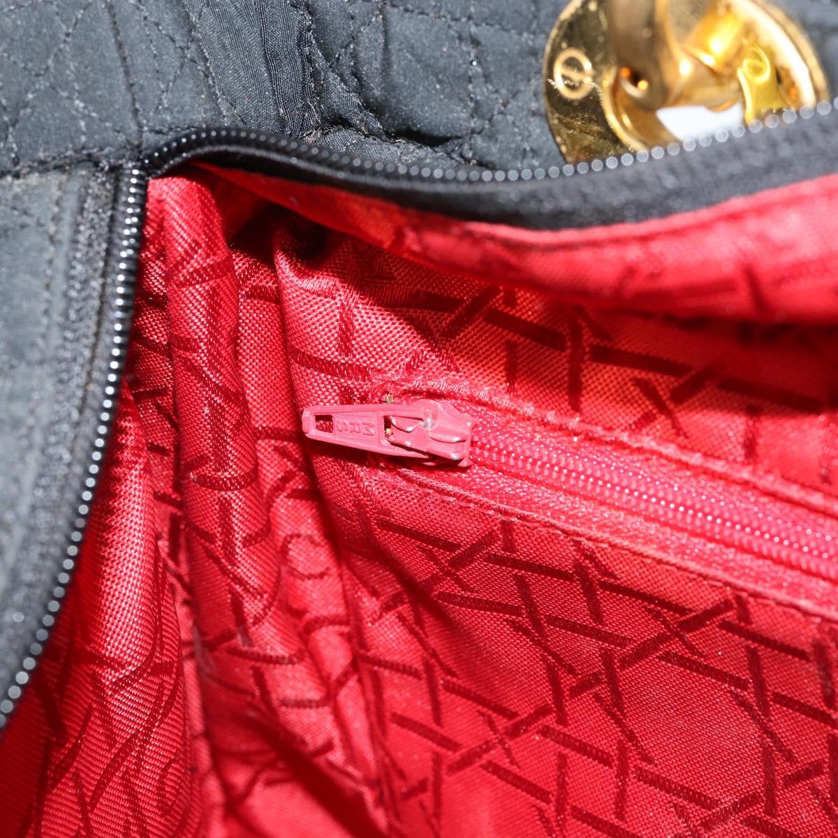 Christian Dior Lady Dior Canage Hand Bag Nylon Black Gold Auth 155703