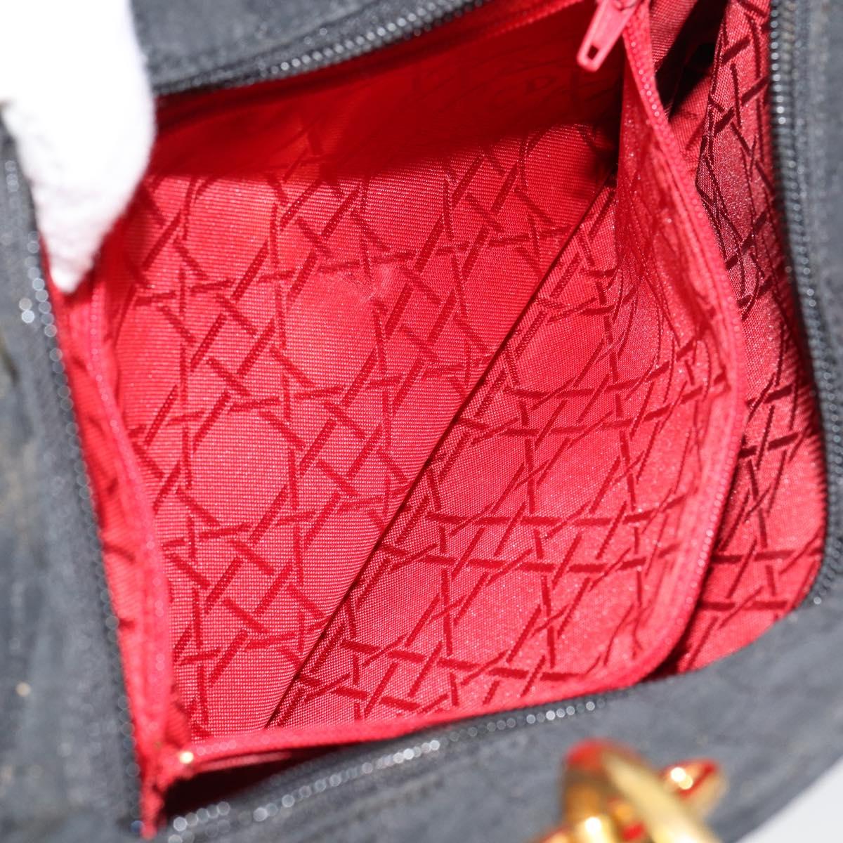 Christian Dior Lady Dior Canage Hand Bag Nylon Black Gold Auth 155703