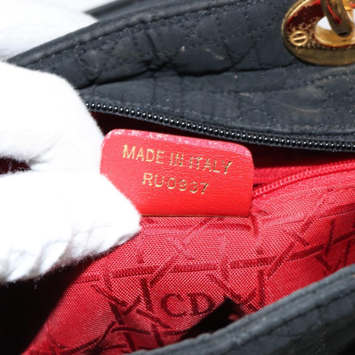 Christian Dior Lady Dior Canage Hand Bag Nylon Black Gold Auth 155703