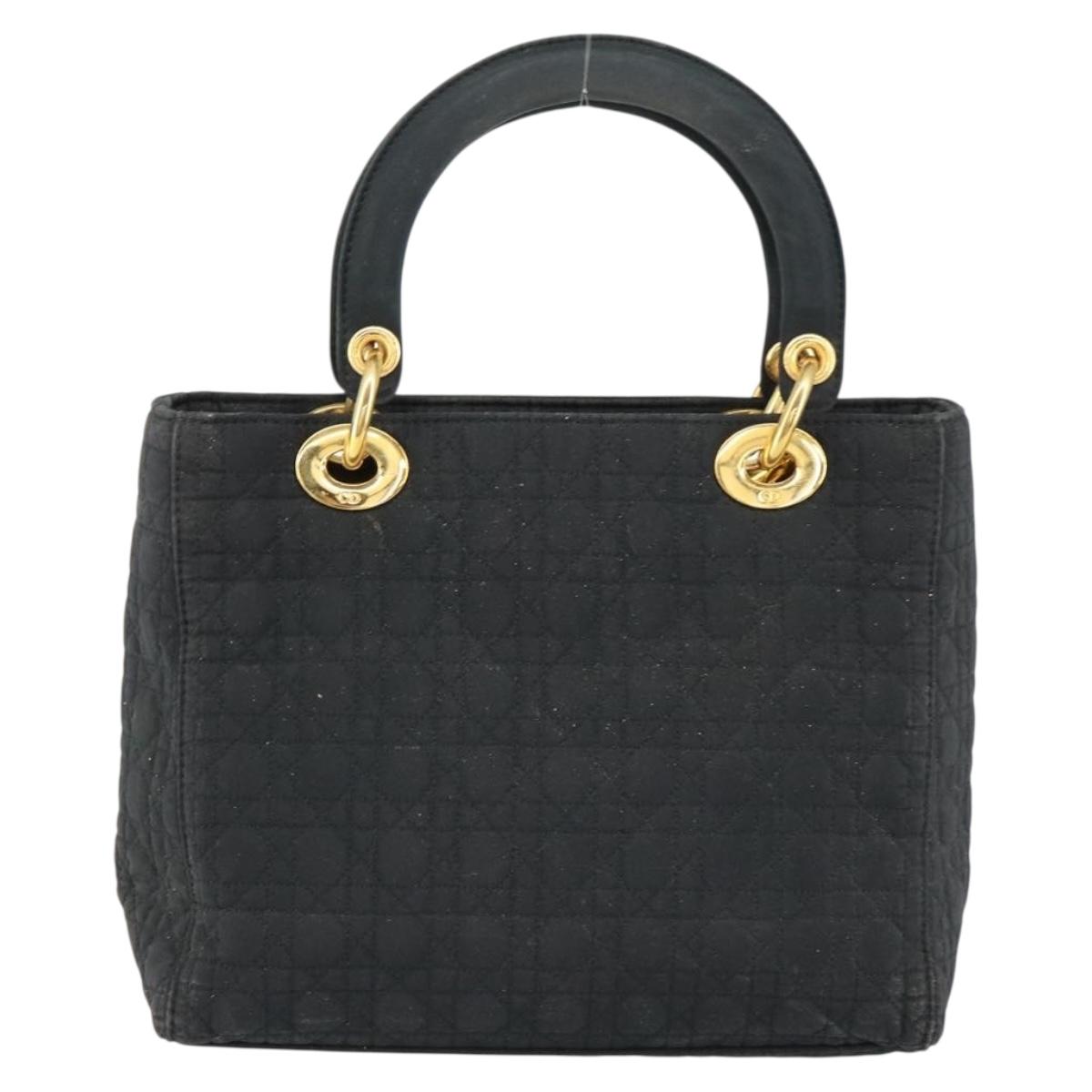Christian Dior Lady Dior Canage Hand Bag Nylon Black Gold Auth 155703