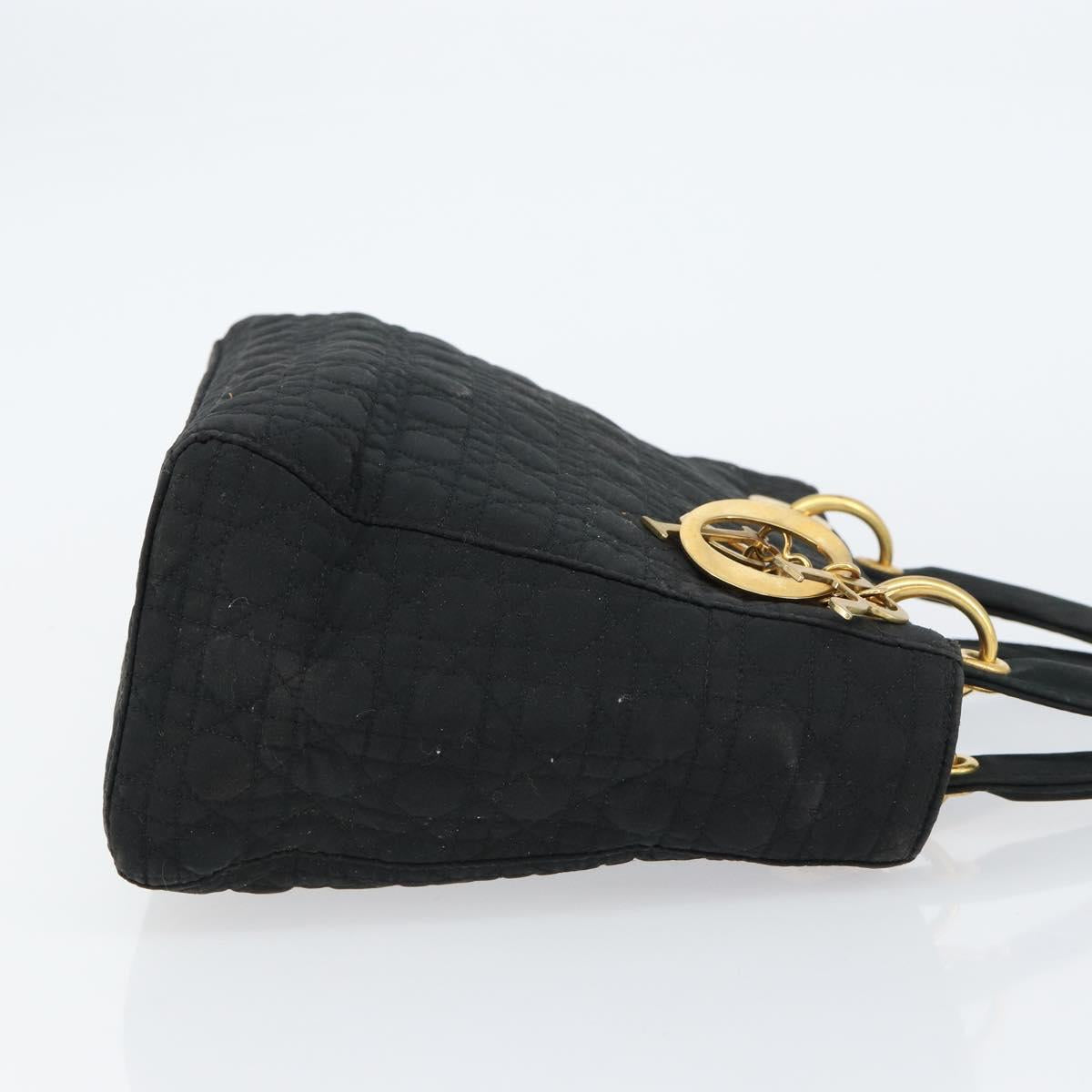 Christian Dior Lady Dior Canage Hand Bag Nylon Black Gold Auth 155703