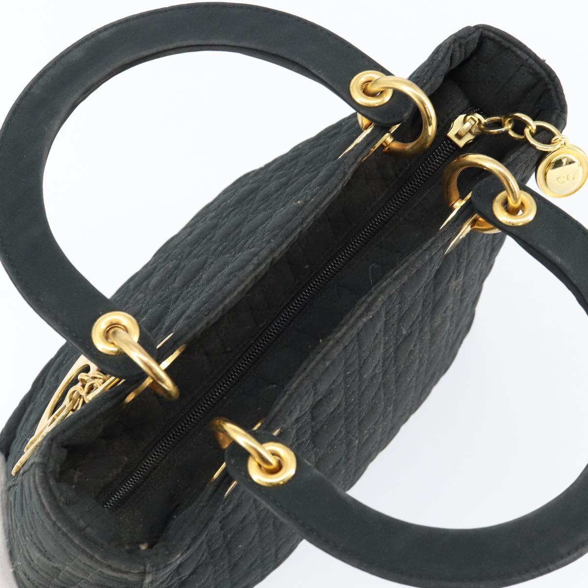 Christian Dior Lady Dior Canage Hand Bag Nylon Black Gold Auth 155703