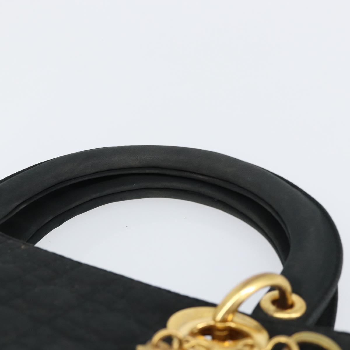 Christian Dior Lady Dior Canage Hand Bag Nylon Black Gold Auth 155703