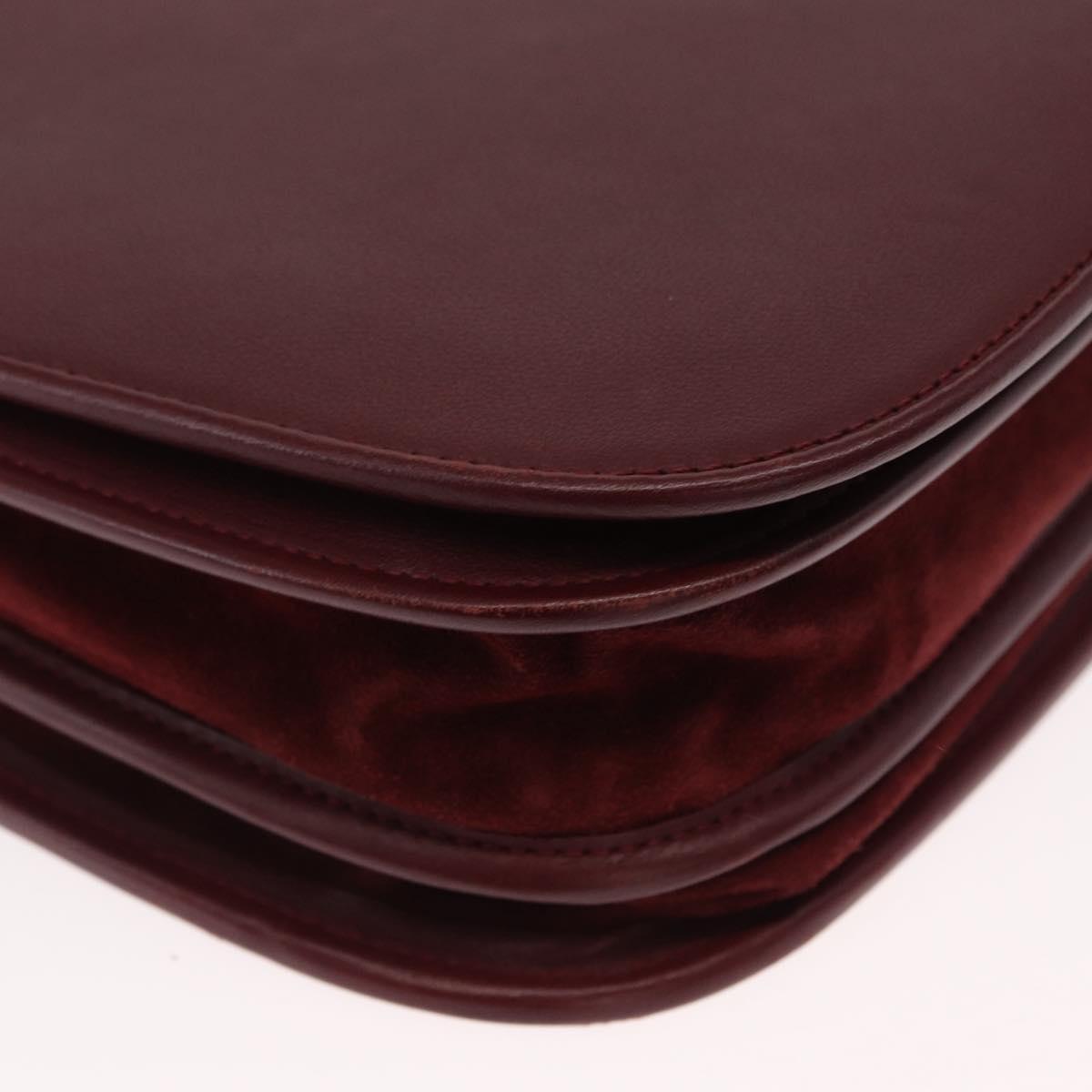 CARTIER Must Line Shoulder Bag Leather Bordeaux Gold Auth 155704