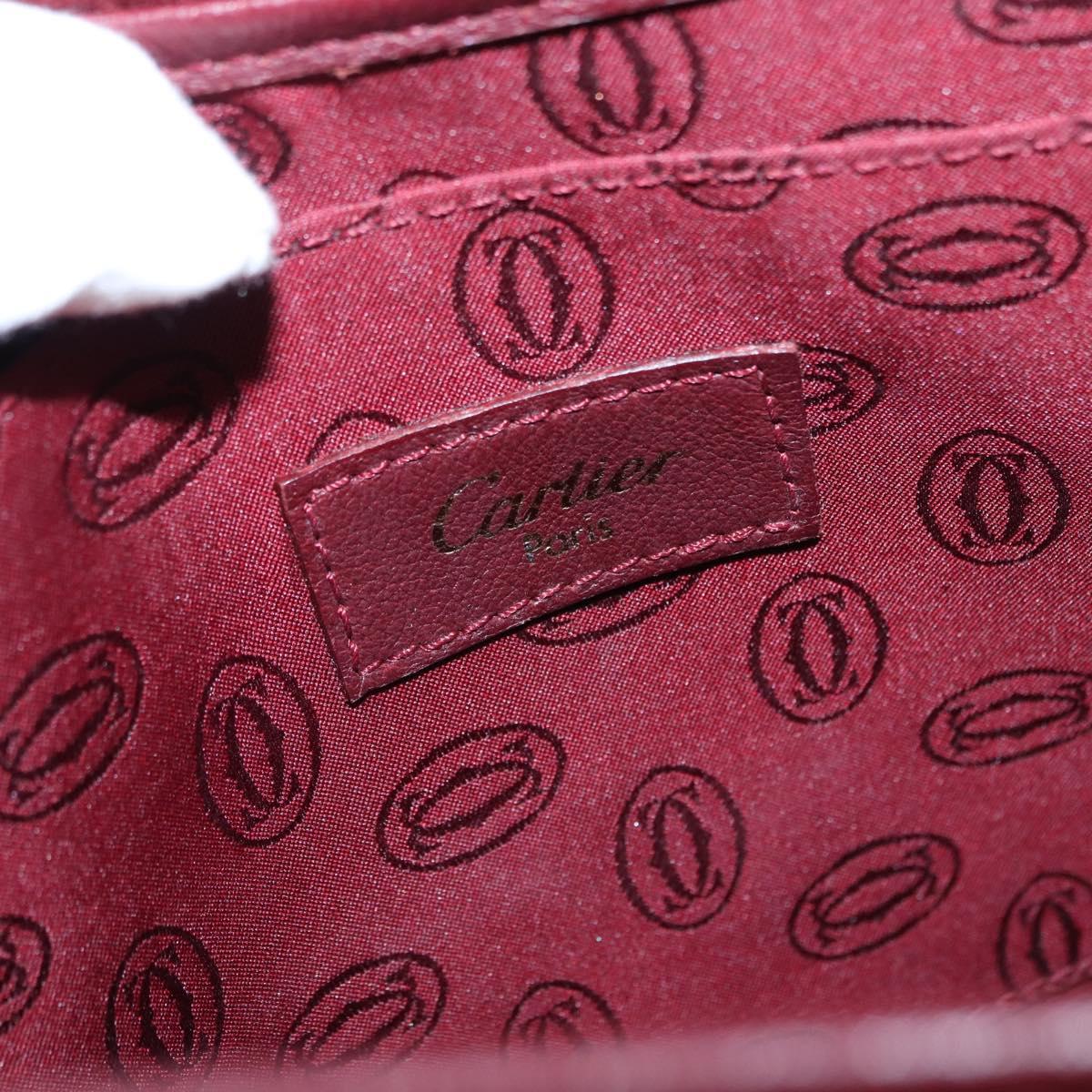 CARTIER Must Line Shoulder Bag Leather Bordeaux Gold Auth 155704
