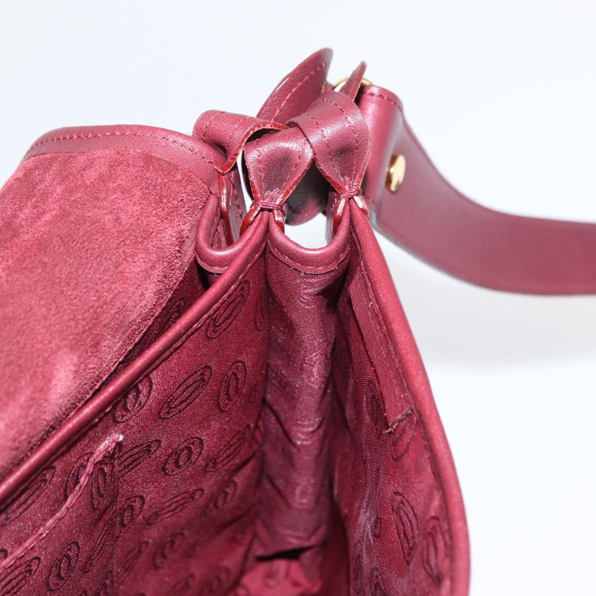 CARTIER Must Line Shoulder Bag Leather Bordeaux Gold Auth 155704