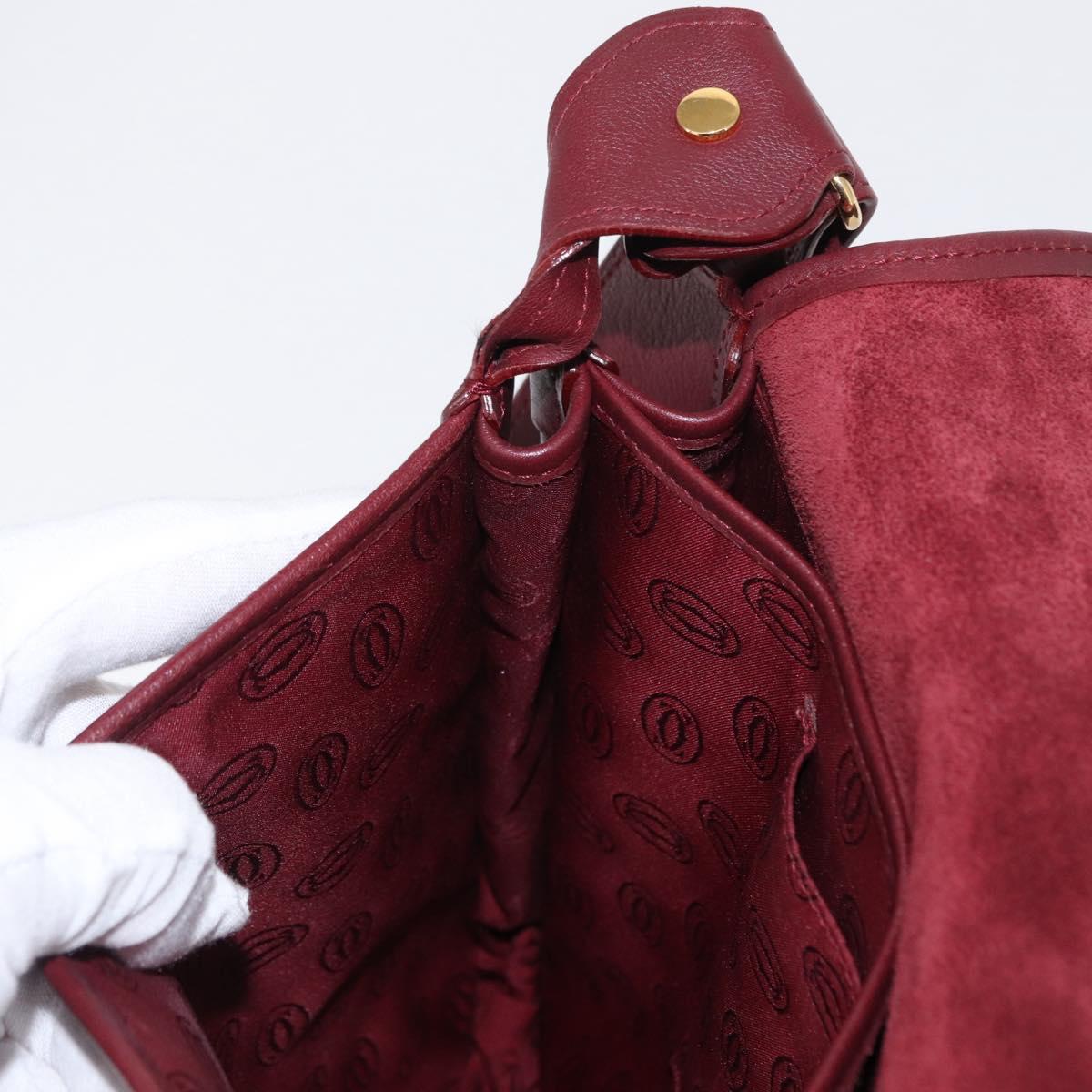 CARTIER Must Line Shoulder Bag Leather Bordeaux Gold Auth 155704