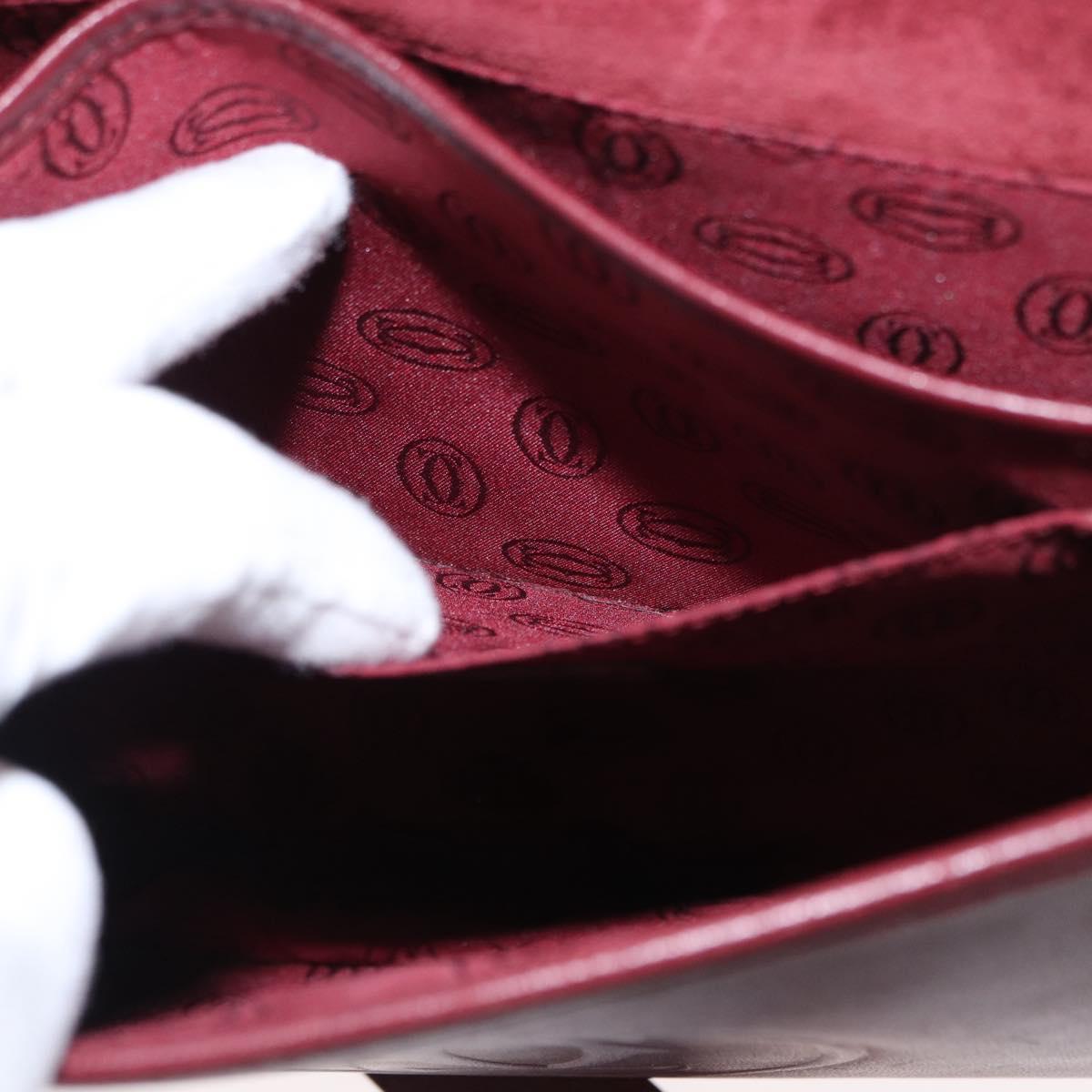 CARTIER Must Line Shoulder Bag Leather Bordeaux Gold Auth 155704