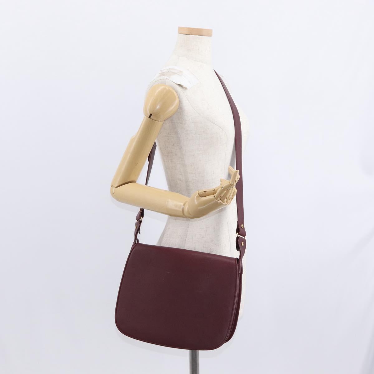 CARTIER Must Line Shoulder Bag Leather Bordeaux Gold Auth 155704
