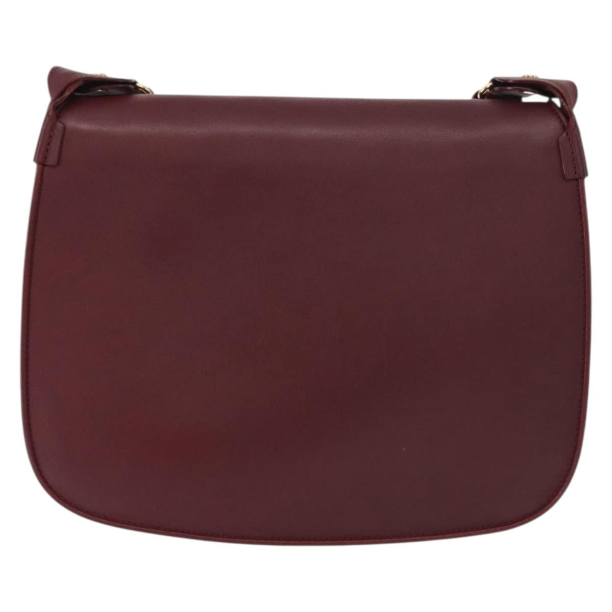 CARTIER Must Line Shoulder Bag Leather Bordeaux Gold Auth 155704