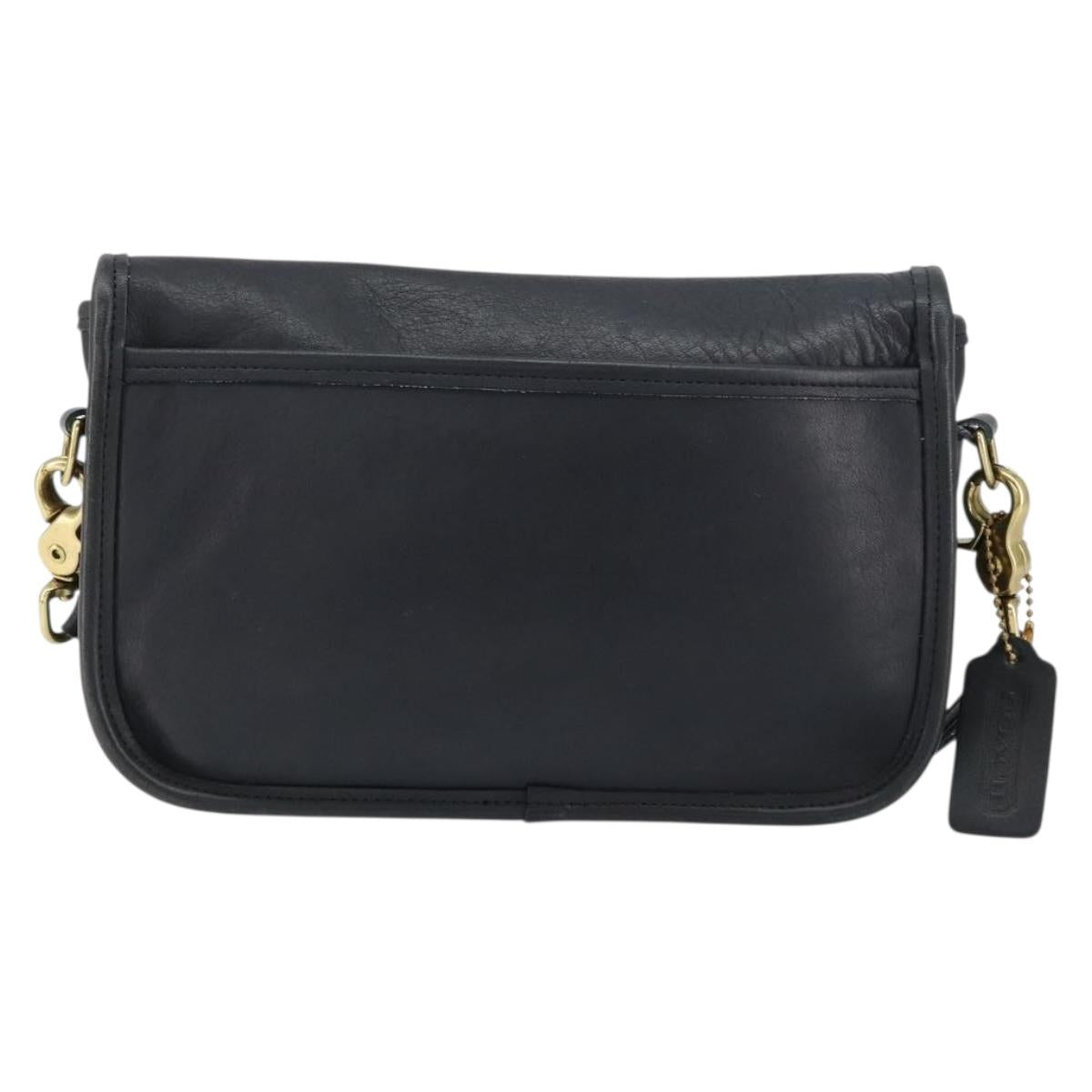 Coach Shoulder Bag Leather Black Gold Auth 155705