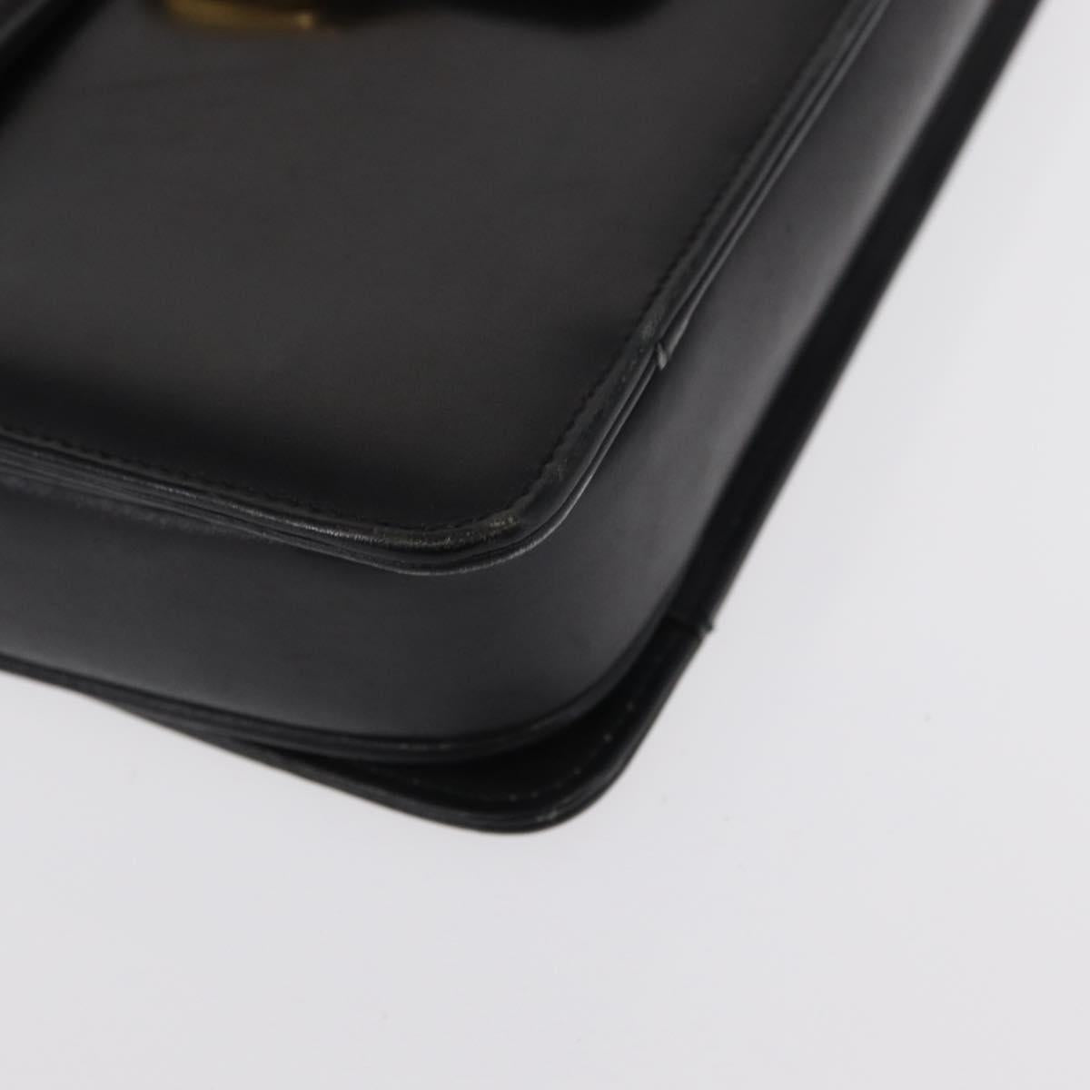 CELINE Horse Carriage Shoulder Bag Leather Black Gold Auth 155706