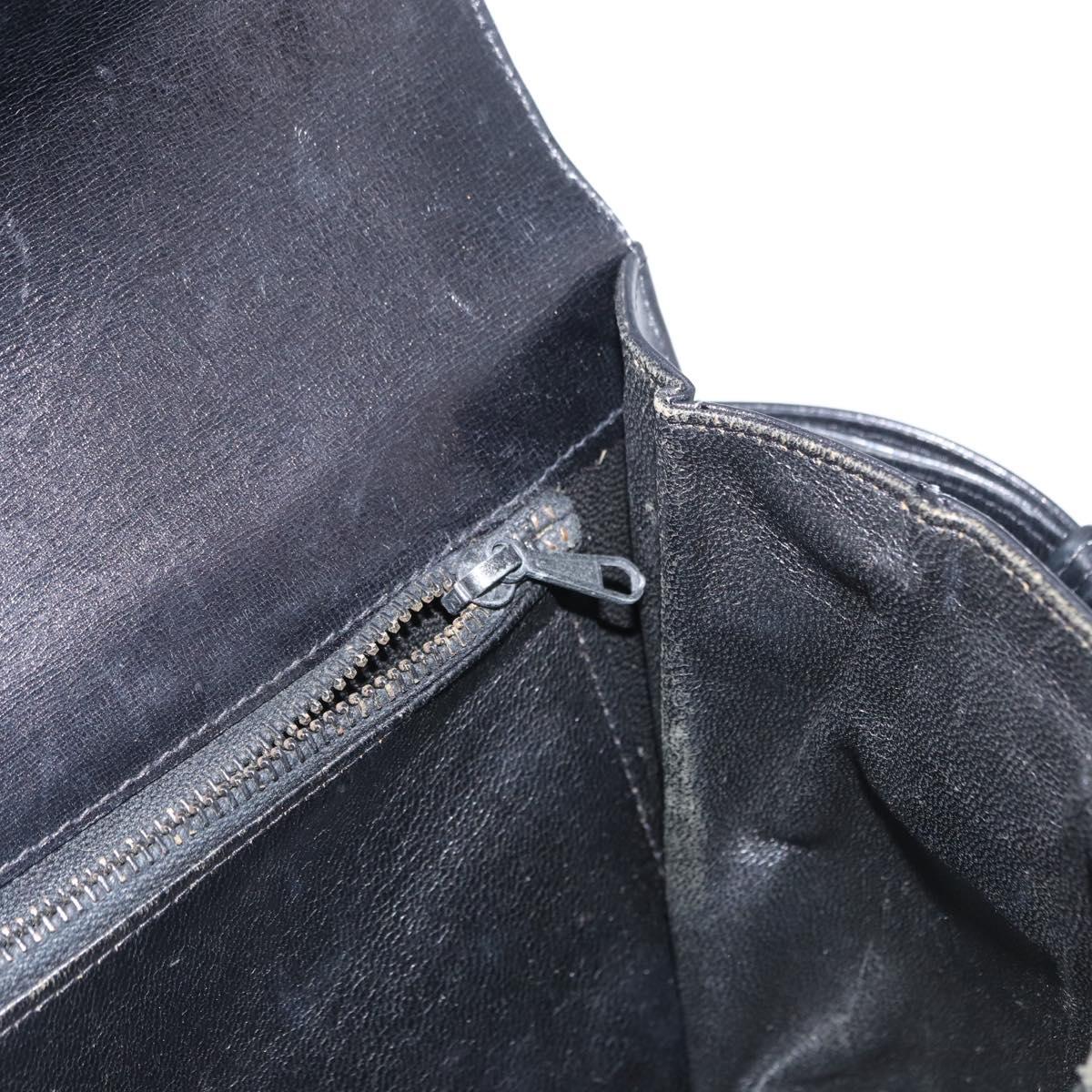 CELINE Horse Carriage Shoulder Bag Leather Black Gold Auth 155706