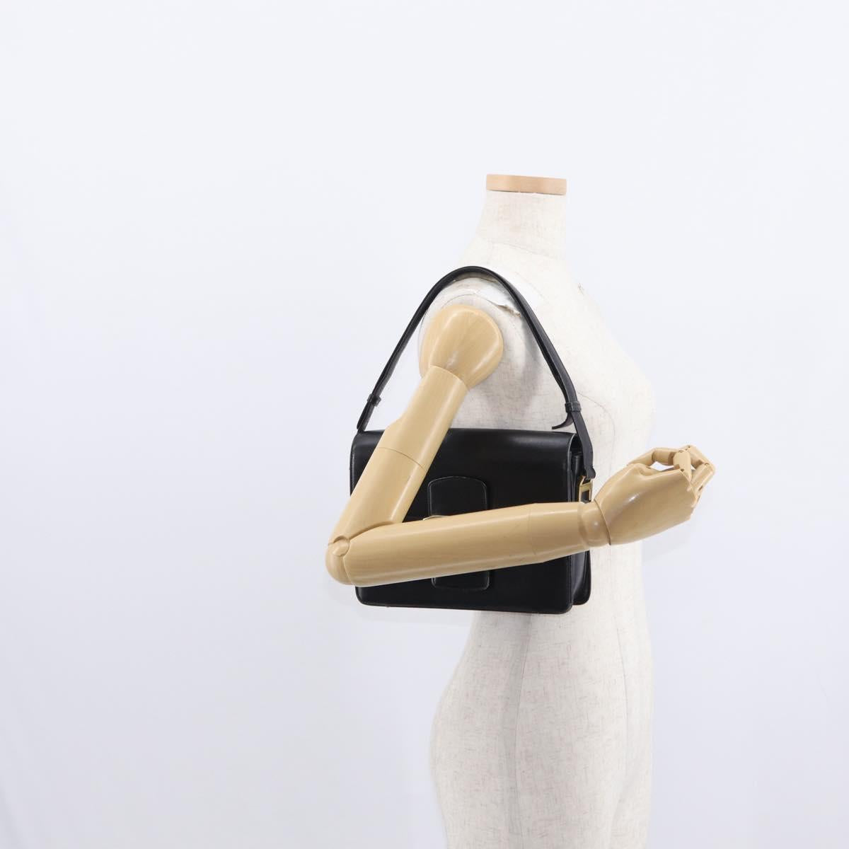 CELINE Horse Carriage Shoulder Bag Leather Black Gold Auth 155706