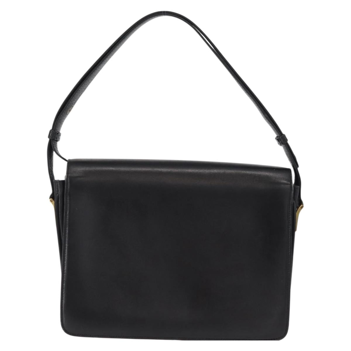 CELINE Horse Carriage Shoulder Bag Leather Black Gold Auth 155706