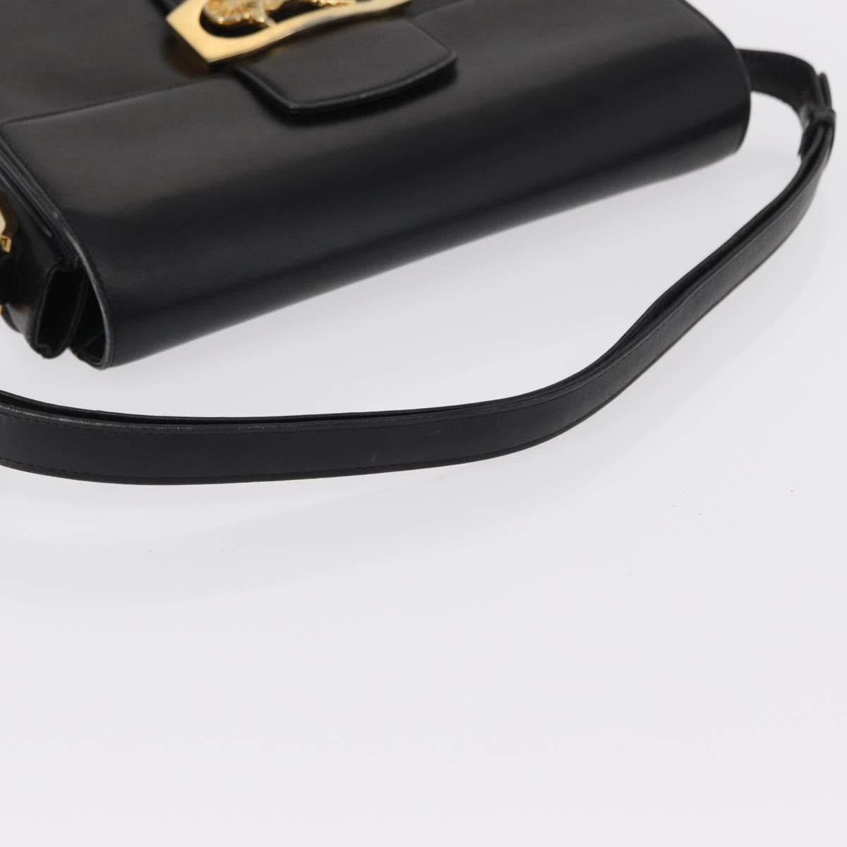 CELINE Horse Carriage Shoulder Bag Leather Black Gold Auth 155706